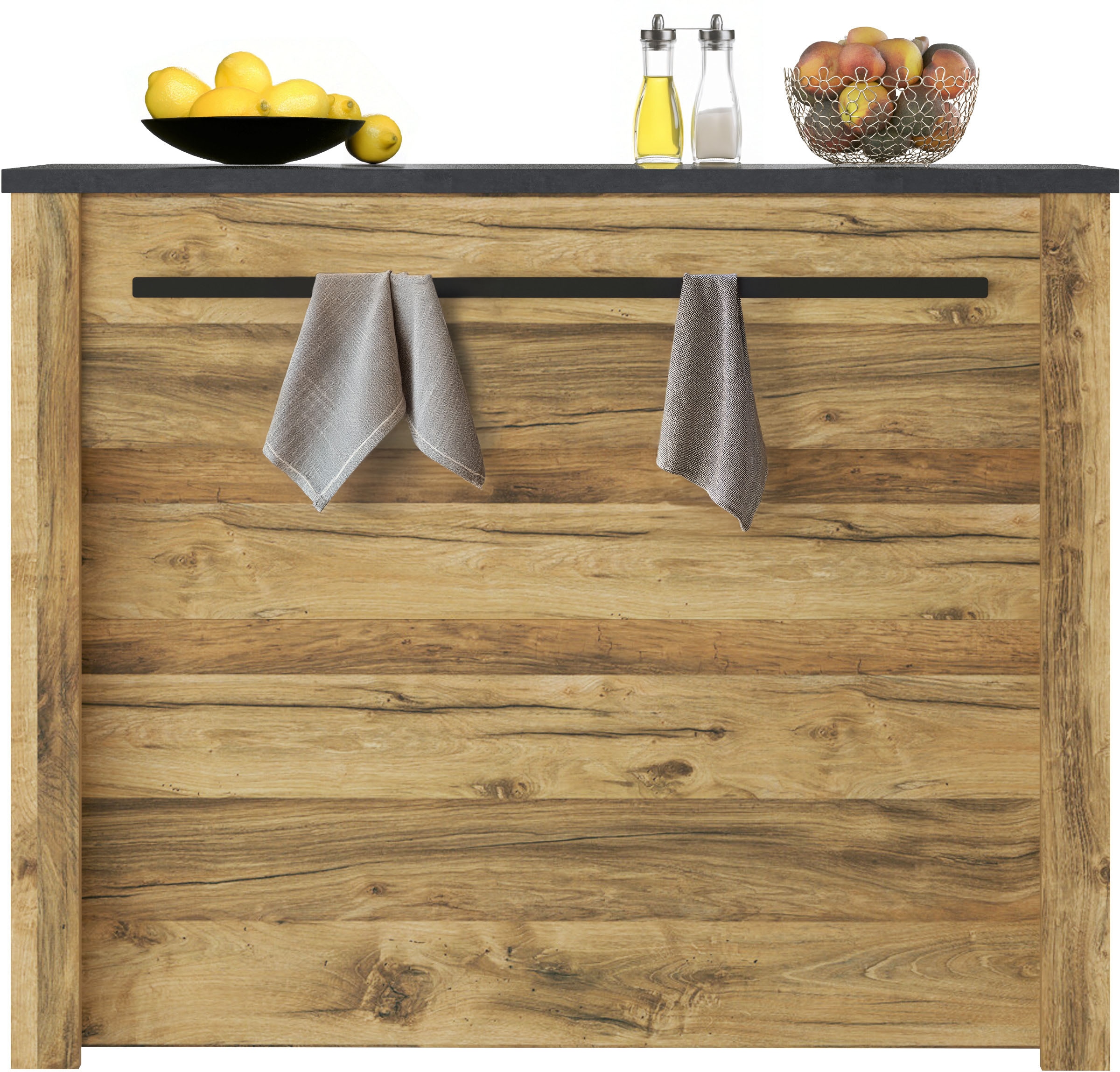 Home affaire Barschrank »York, moderne Küchentheke im Industrialdesign«, mit Handtuchstange aus Metall, ausreichend Stauraum, 130 cm breit