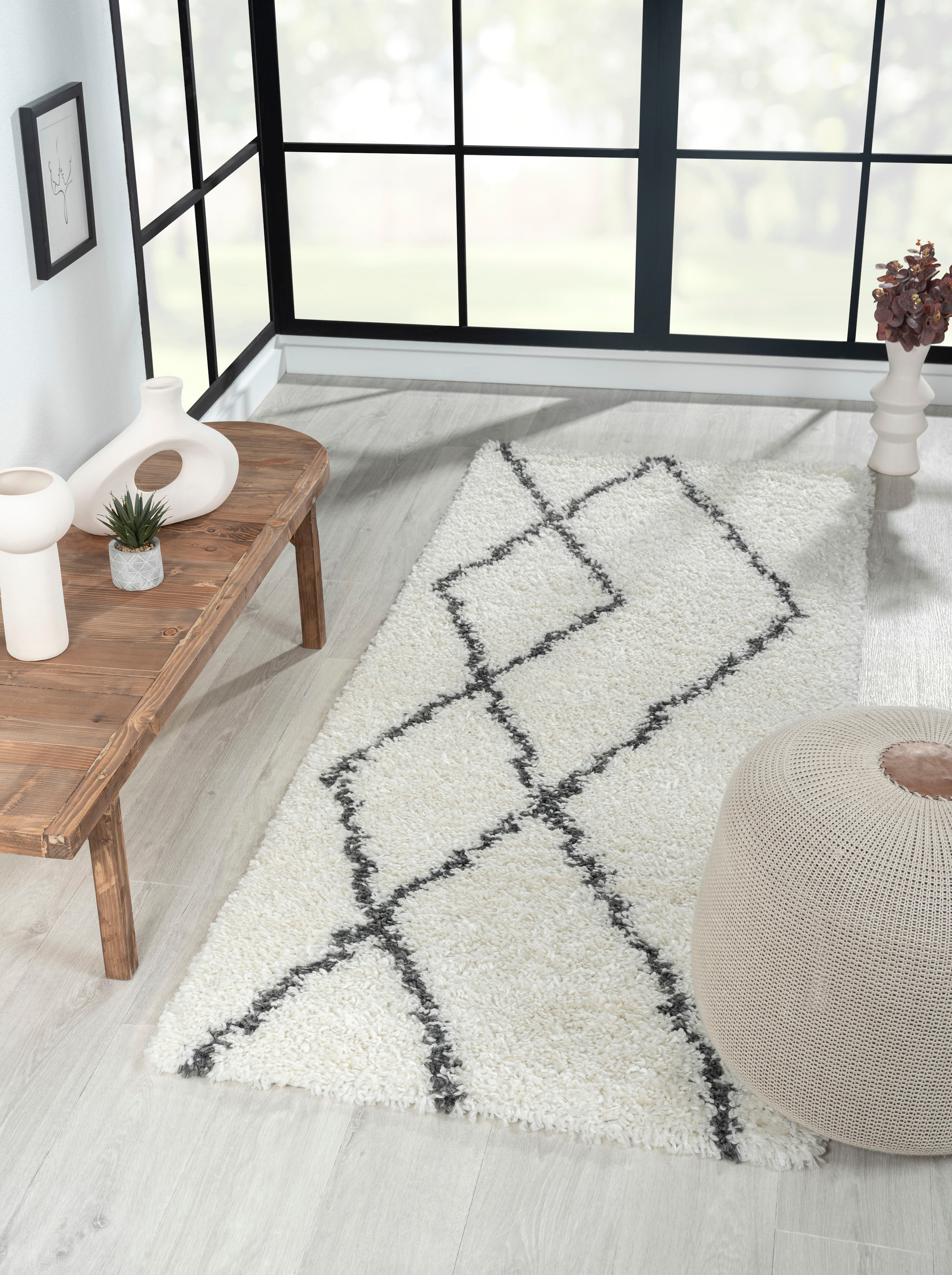 Myflair Möbel & Accessoires Hochflor-Läufer »My Shaggy Raute«, rechteckig, 37 mm Höhe, Shaggy, Scandi Rauten Design, leicht glänzend, extra flauschig