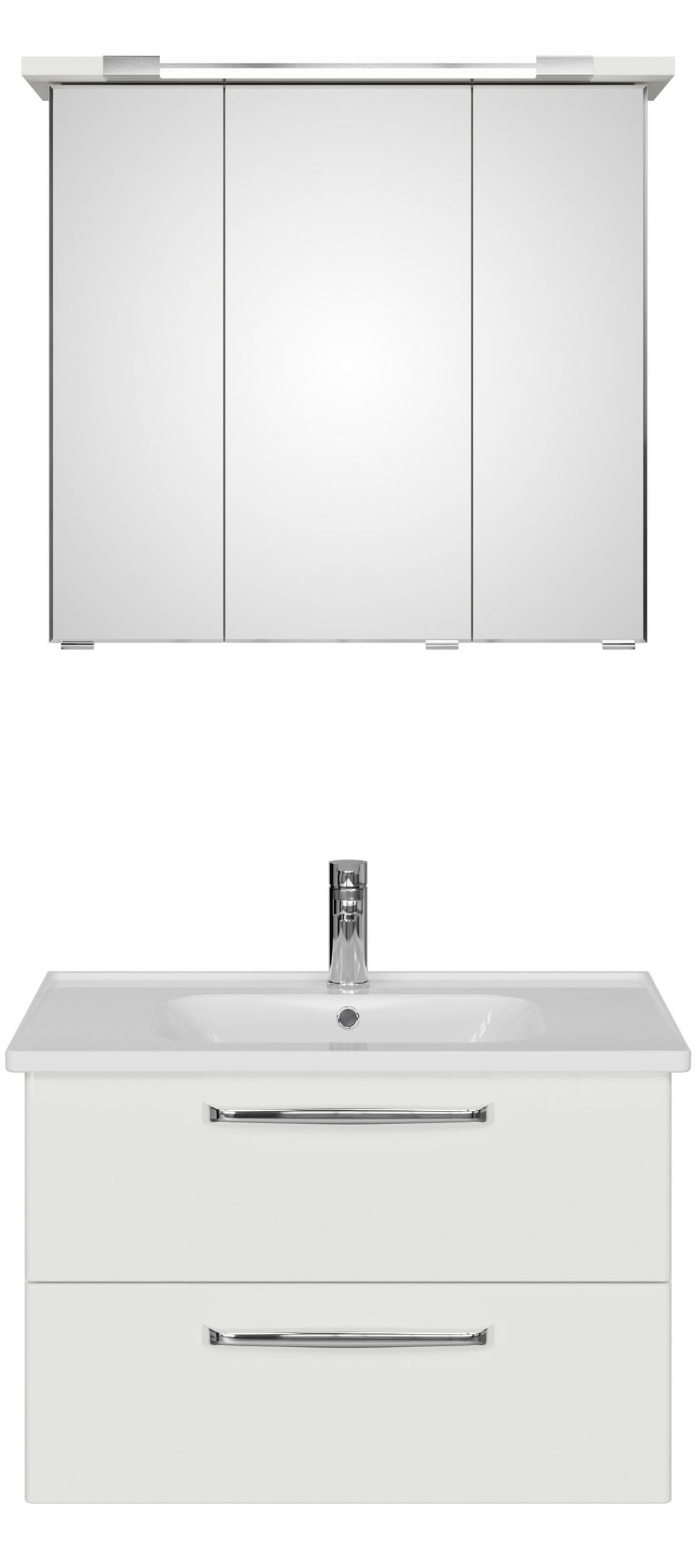 Saphir Badmöbel-Set »Trentino 2-teilig Keramik-Waschtisch, Spiegelschrank mit LED-Profil«, (3 St.), Badmöbel-Set 79cm breit, inkl. Türdämpfer, 3 Türen, 2 Auszügen