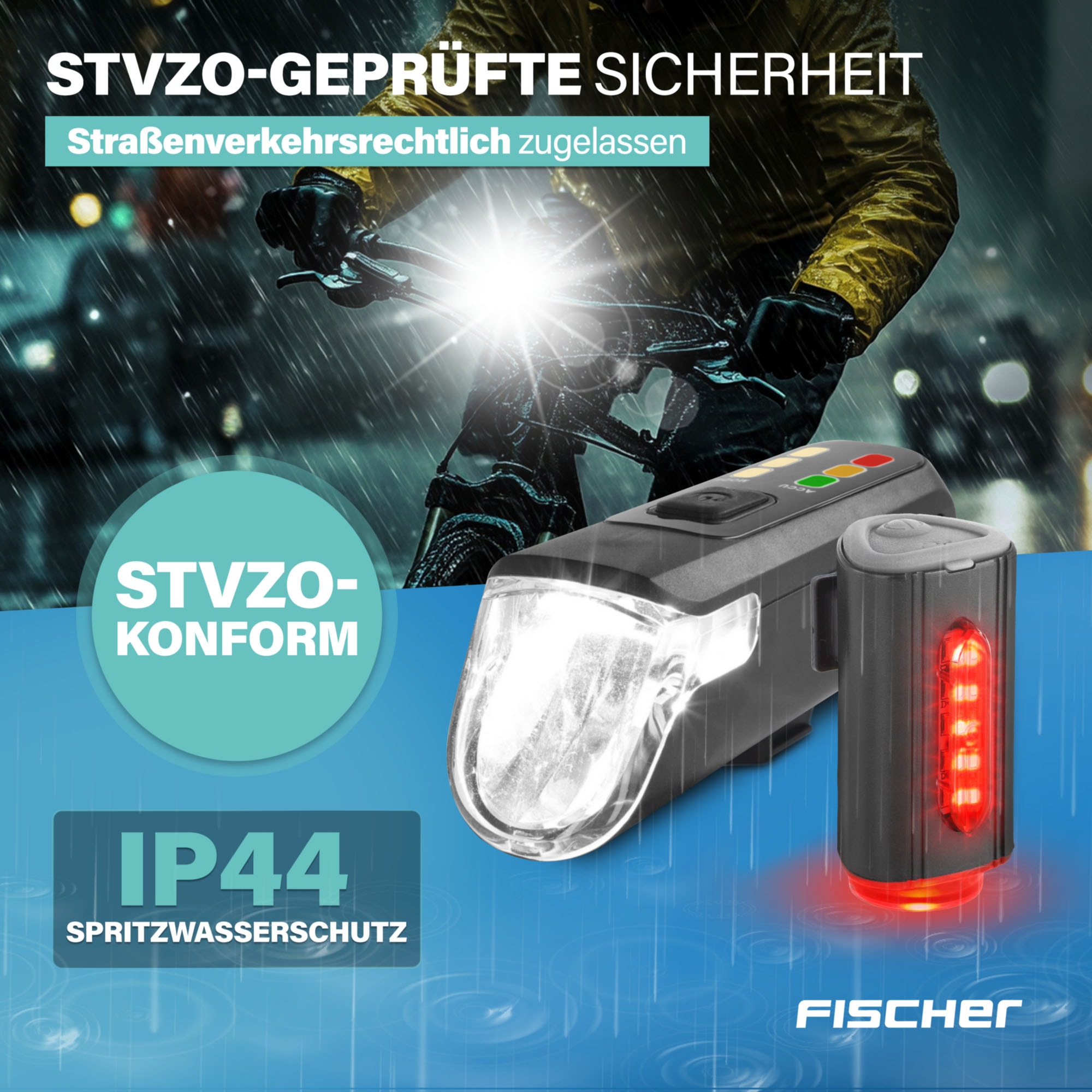 FISCHER Fahrrad Fahrradbeleuchtung »Akku-USB-LED Bel.-Set Bodenbel. 60 Lux«