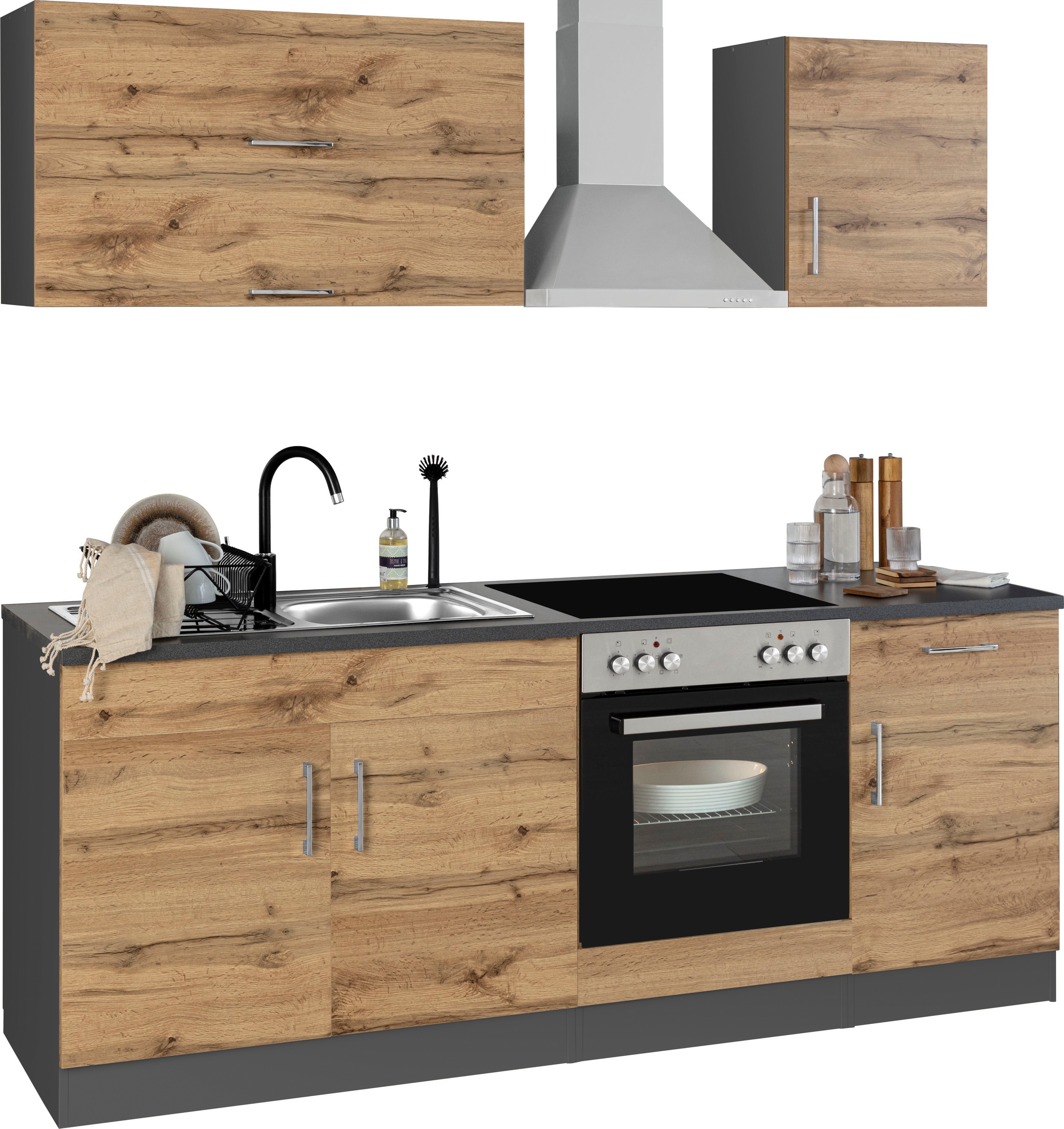 KOCHSTATION Küchenzeile »KS-Colmar«, mit E-Geräten, Breite 210 cm