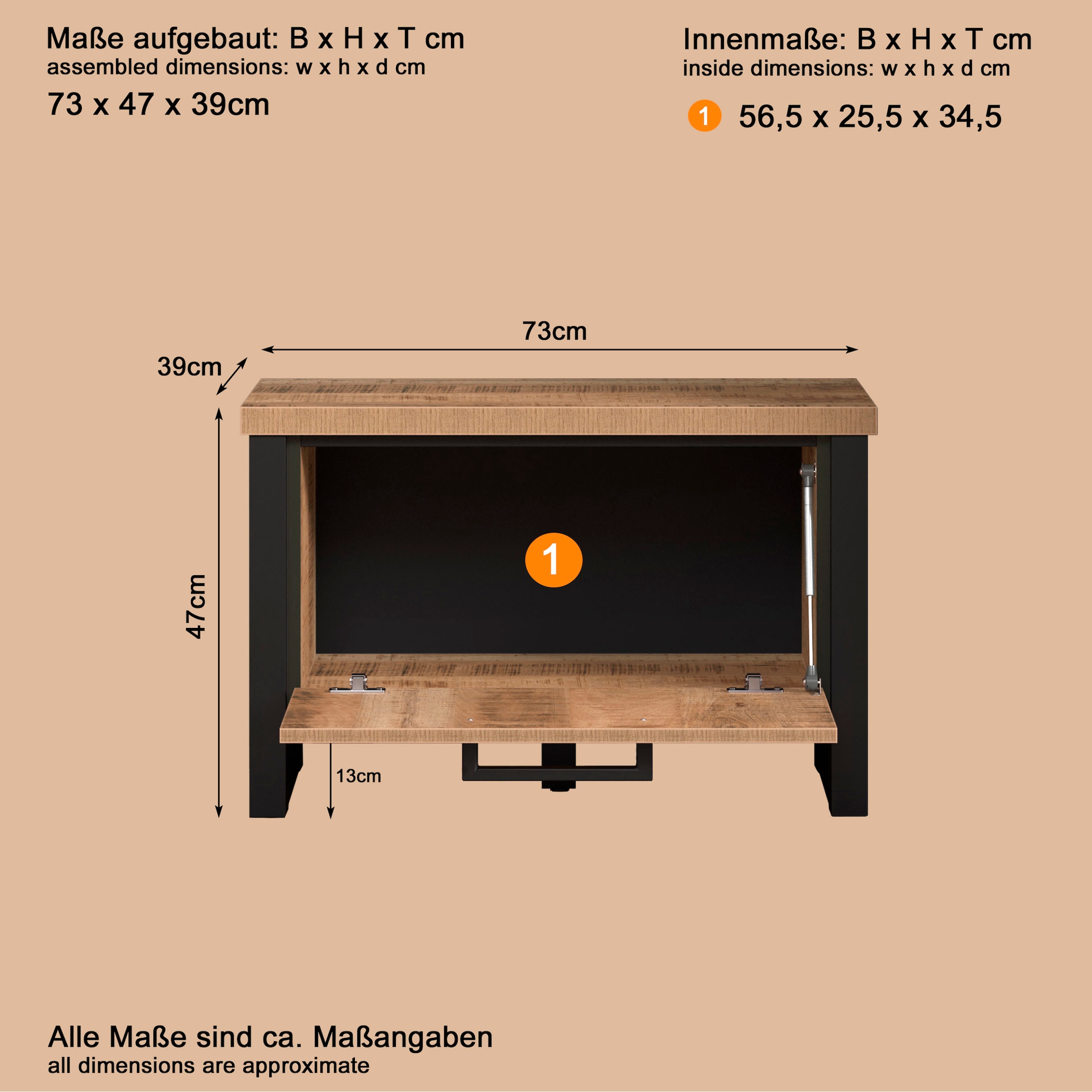Home affaire Sitzbank »Elda« 1 Stk. tlg. Sitzbank mit 1 Gasdruckdämpfer Klappe – (B/T/H) 73/39/47 cm
