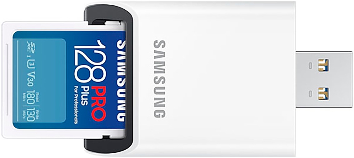 Samsung Speicherkarte »PRO Plus SD (2023) + USB-Kartenleser«, (Video Speed Class 30 (V30)/UHS Speed Class 3 (U3) 180 MB/s Lesegeschwindigkeit)