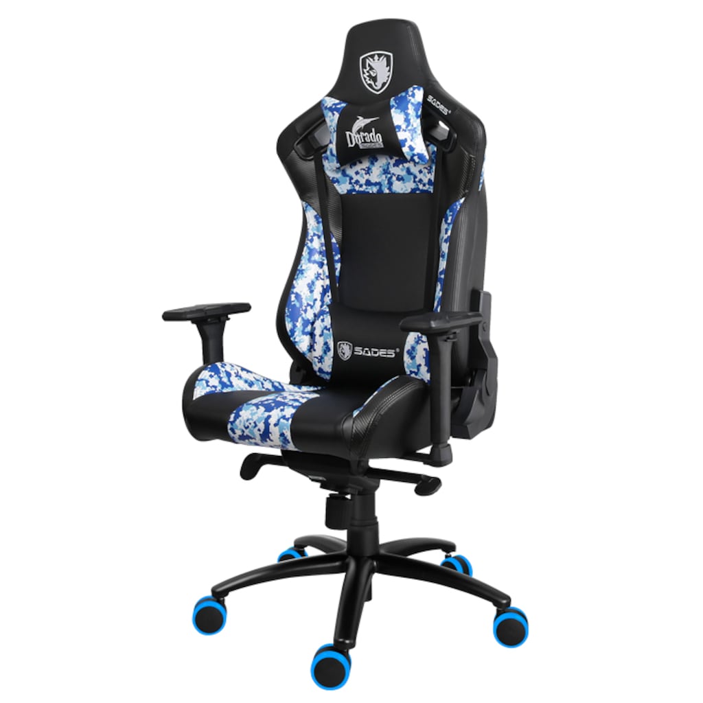 Sades Gaming-Stuhl »"Dorado" schwarz/camouflage/blau, Kunstleder, 4D-Armlehnen, ergonomischer Gamingstuhl, Bürostuhl, Schreibtischstuhl, geeignet für Jugendliche und Erwachsene«, 1 St.