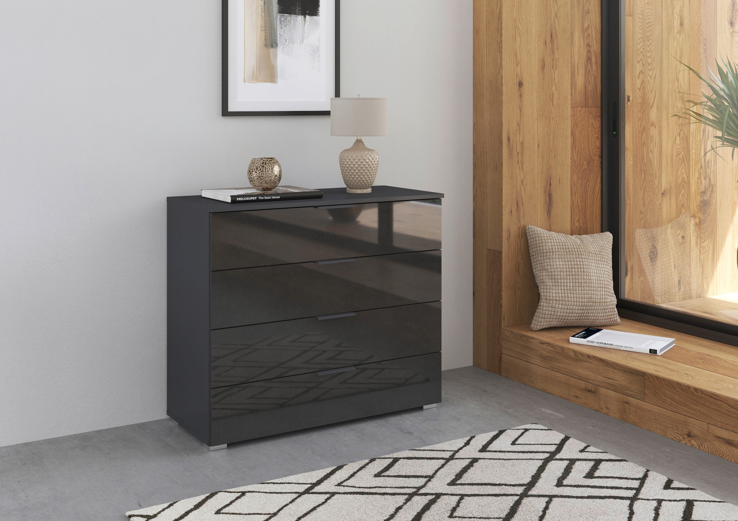 rauch Schubkastenkommode »Sideboard Schubladenkommode AGORDO mit Dekor- oder Hochglanzfront«, (in zwei Griff-Farben, Breite 80 cm), vier große und geräumige Schubladen mit viel Stauraum MADE IN GERMANY