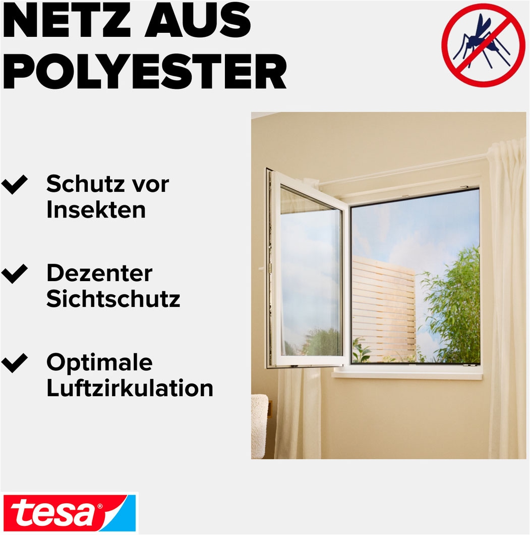 tesa Fliegengitter-Gewebe »für Fenster - Insektenschutz - 100 x 100 cm« Packung, Fliegennetz, Klettband, 3 Stk. tlg. mit Klettband, zuschneidbar - Mückenschutz ohne Bohren