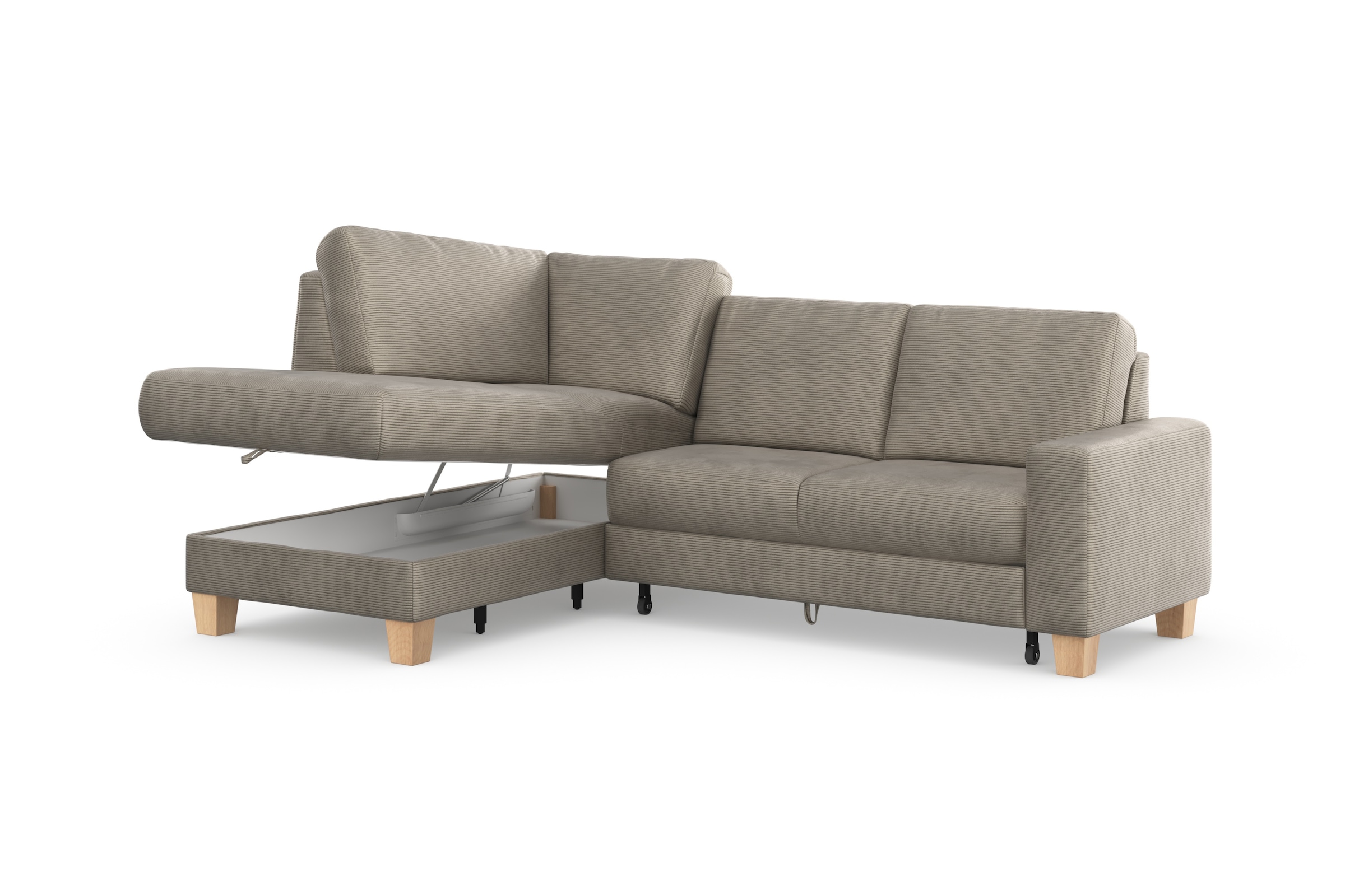 Home affaire Ecksofa »Summer L-Form«, mit Ottomane, wahlweise mit Bettfunktion und Bettkasten, Cord-Bezug