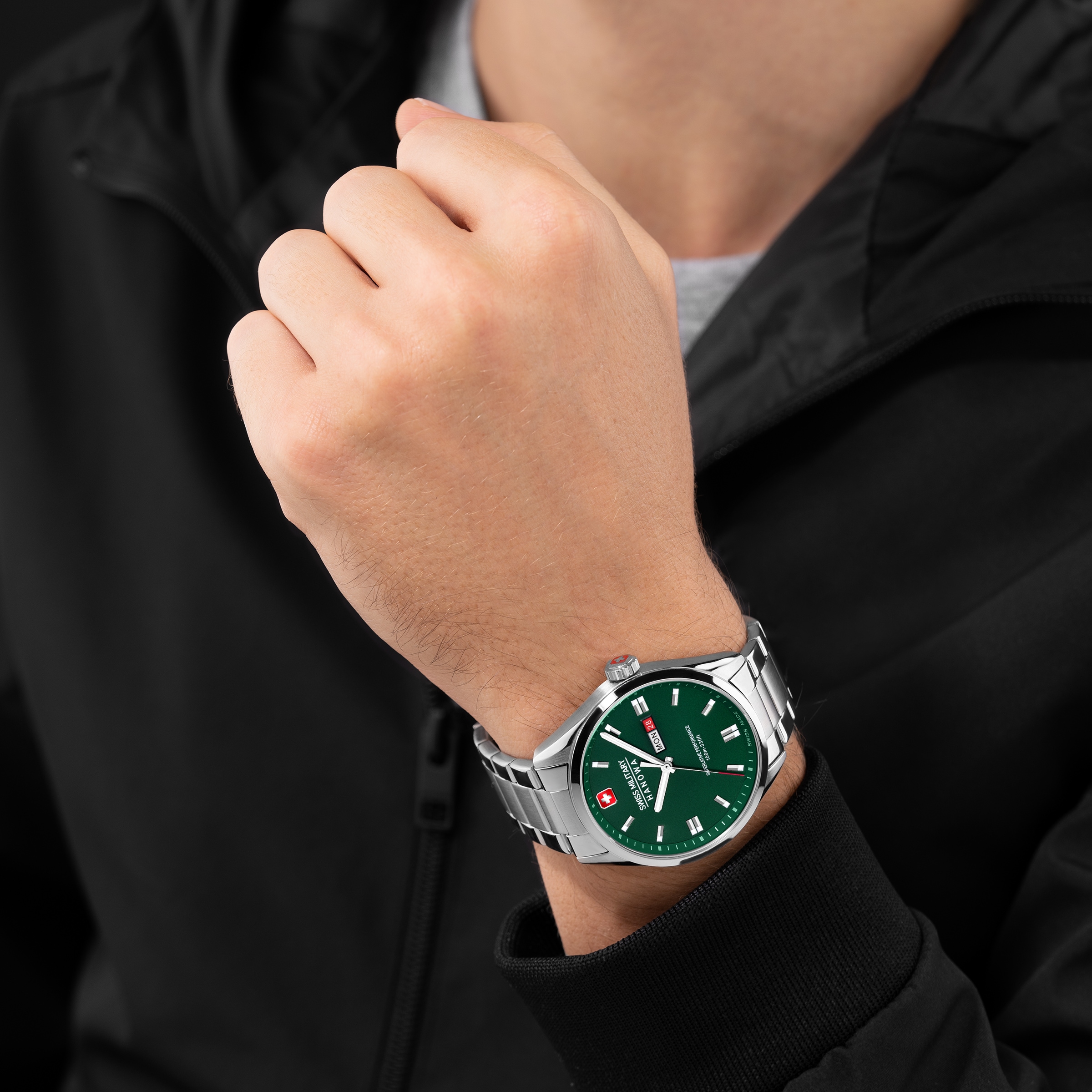 Swiss Military Hanowa Quarzuhr »Roadrunner Maxed« Armbanduhr, Herrenuhr, Swiss Made, Edelstahlarmband, analog, Tag