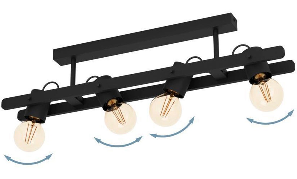 EGLO Deckenleuchte »PLIMSOLL«, 4 flammig, Leuchtmittel E27 | ohne Leuchtmittel, Deckenlampe, Holz und Metall in Schwarz, FSC100PA, Deckenspot, E27