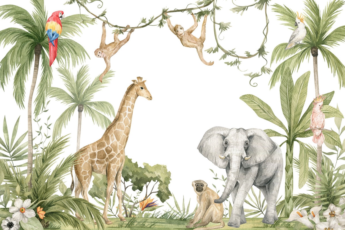 A.S. Création Vliestapete »Dschungel-Kindertapete Tiere Weiß Grün Vliestape günstig online kaufen