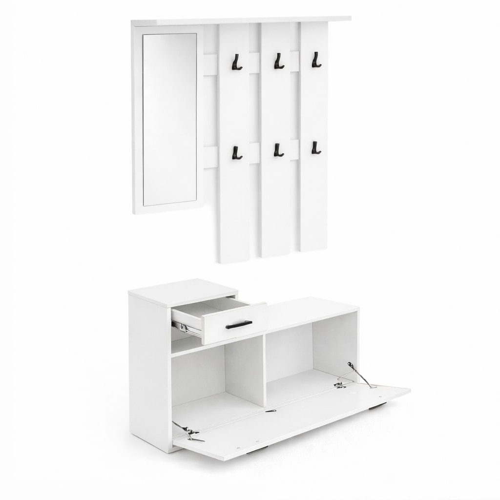 OTTO home Garderoben-Set »Luna Kommode mit 1 Klappe + 1 Schubkasten, Paneel mit Spiegel 6 Haken« 2 Stk. tlg.