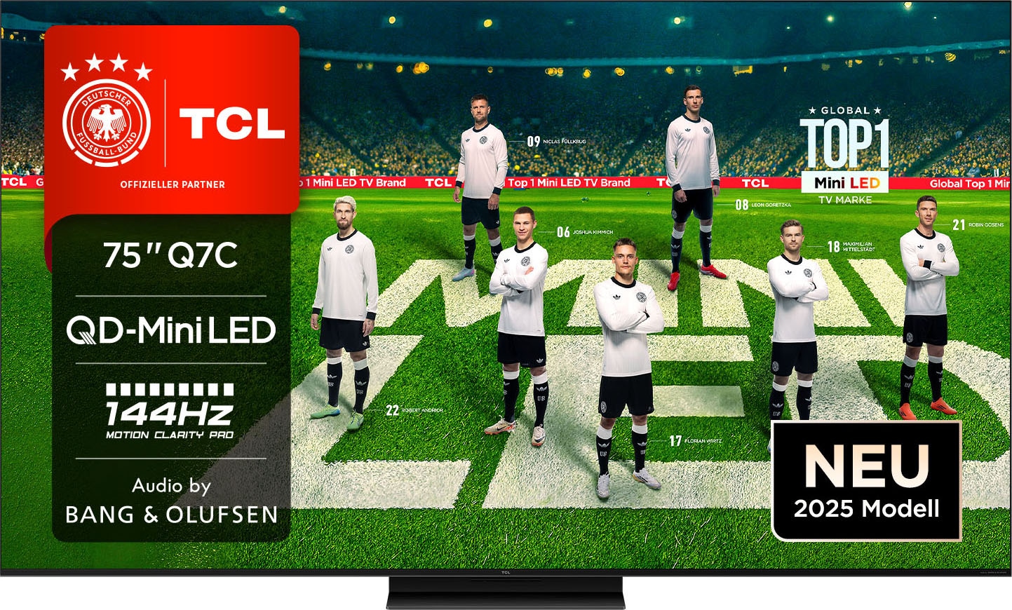 TCL Mini-LED-Fernseher »75Q7CX7« 189 cm/75 Smart-TV Audio von Bang & Olufsen, Dolby Vision, Smart TV, Apple TV, 4K HDR schwarz GAME MASTER:Erlebe...