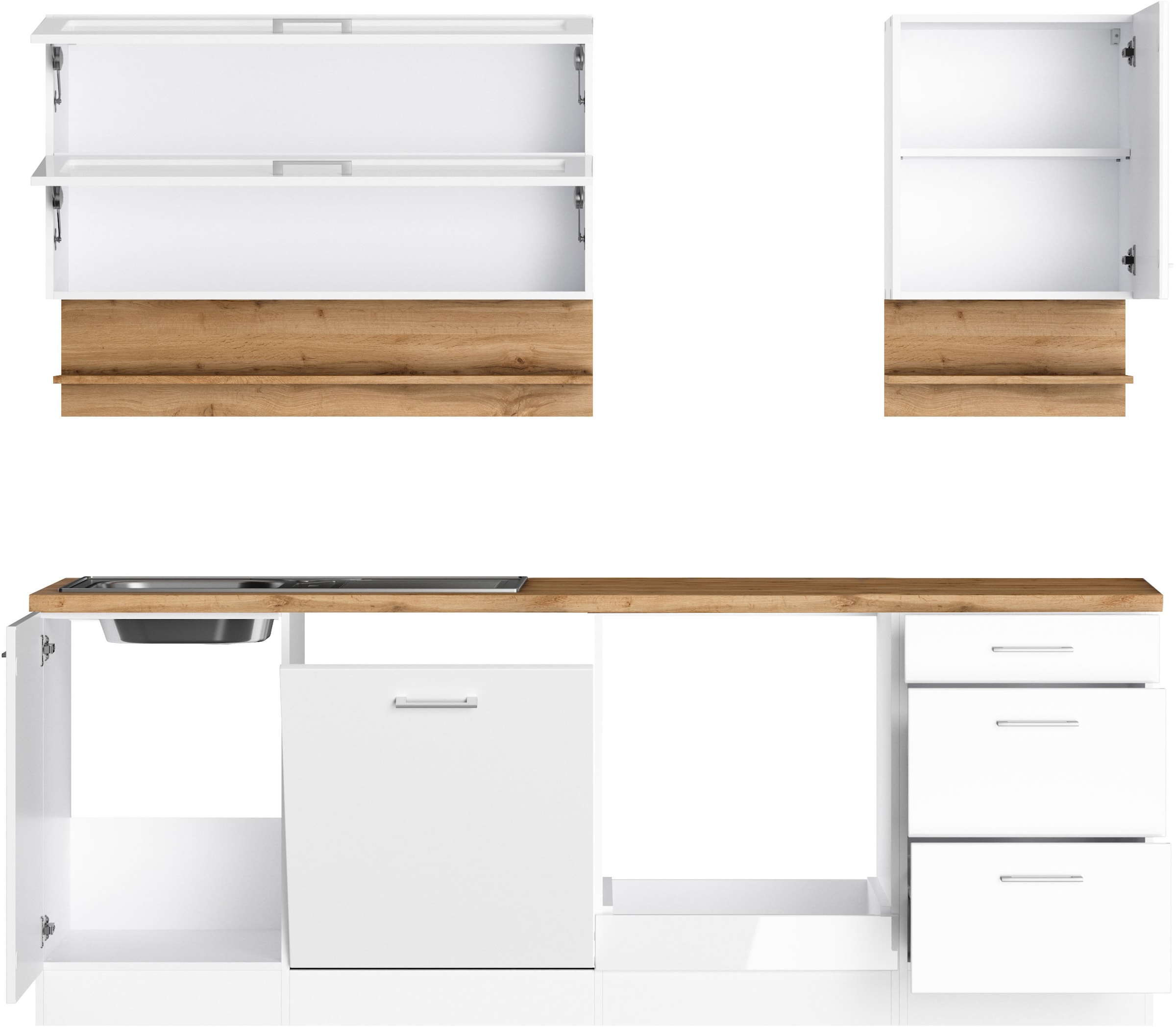 KOCHSTATION Küchenzeile »KS-Milan«, 220 cm breit, robuste Metallauszüge, viel Stauraum