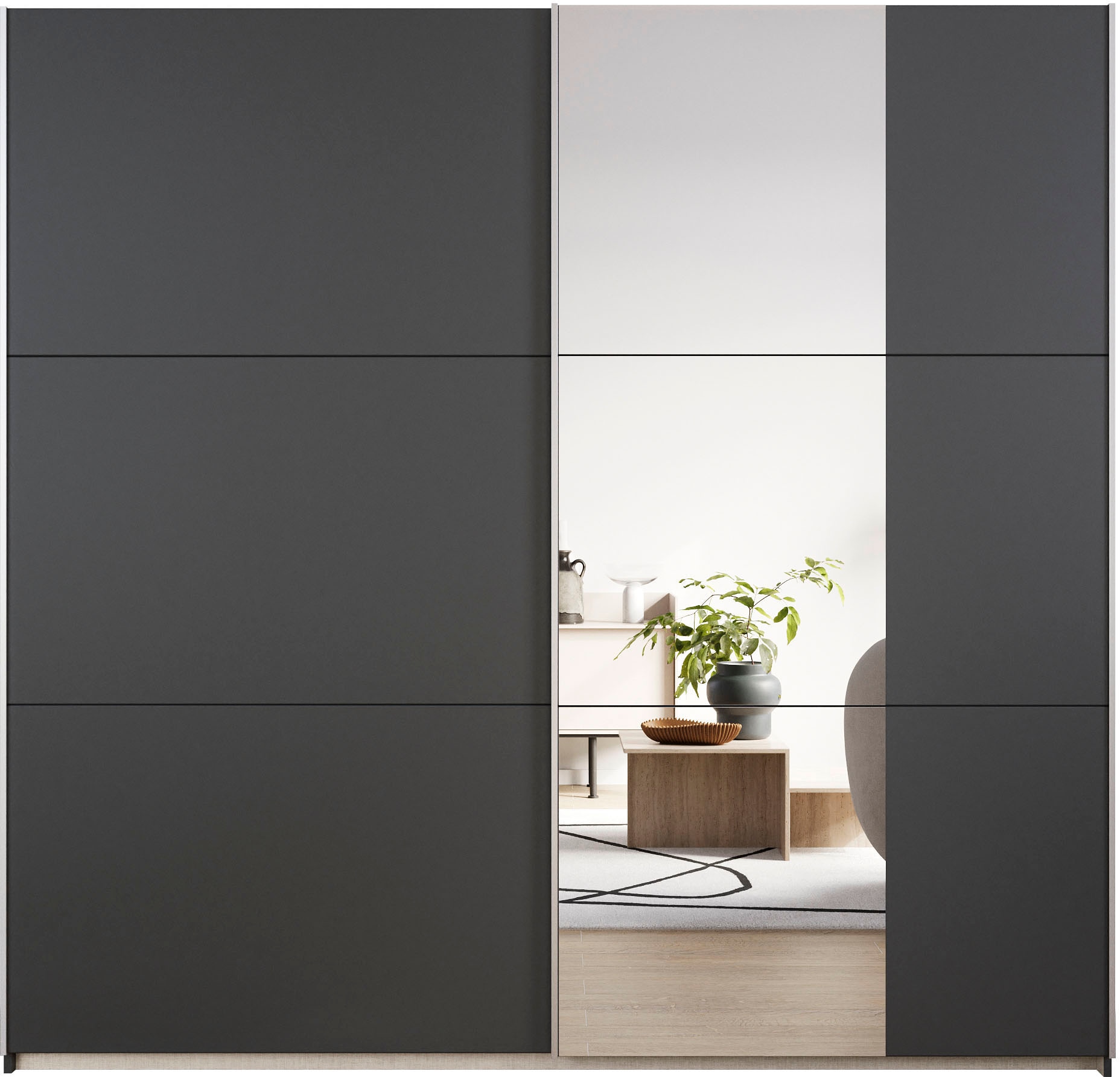 rauch Schwebetürenschrank »Kleiderschrank Drehtürenschrank Schrank Garderobe KRONACH TOPSELLER«, mit Spiegel und viel Stauraum, Metallgriffleisten, MADE IN GERMANY