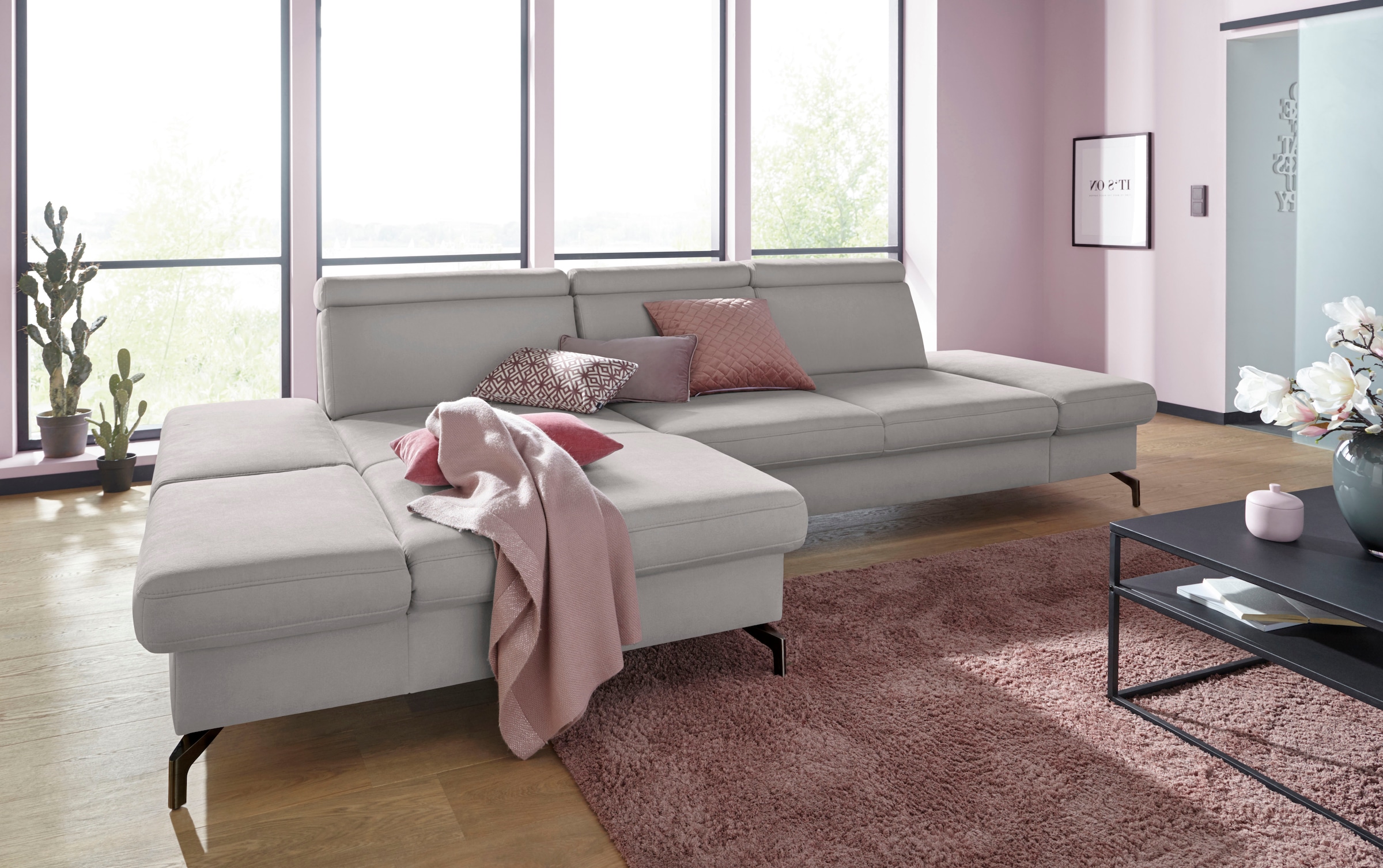 sit&more Ecksofa »Brisbane L-Form« Fußhöhe 12 cm, inklusive Sitztiefen-, Ar günstig online kaufen