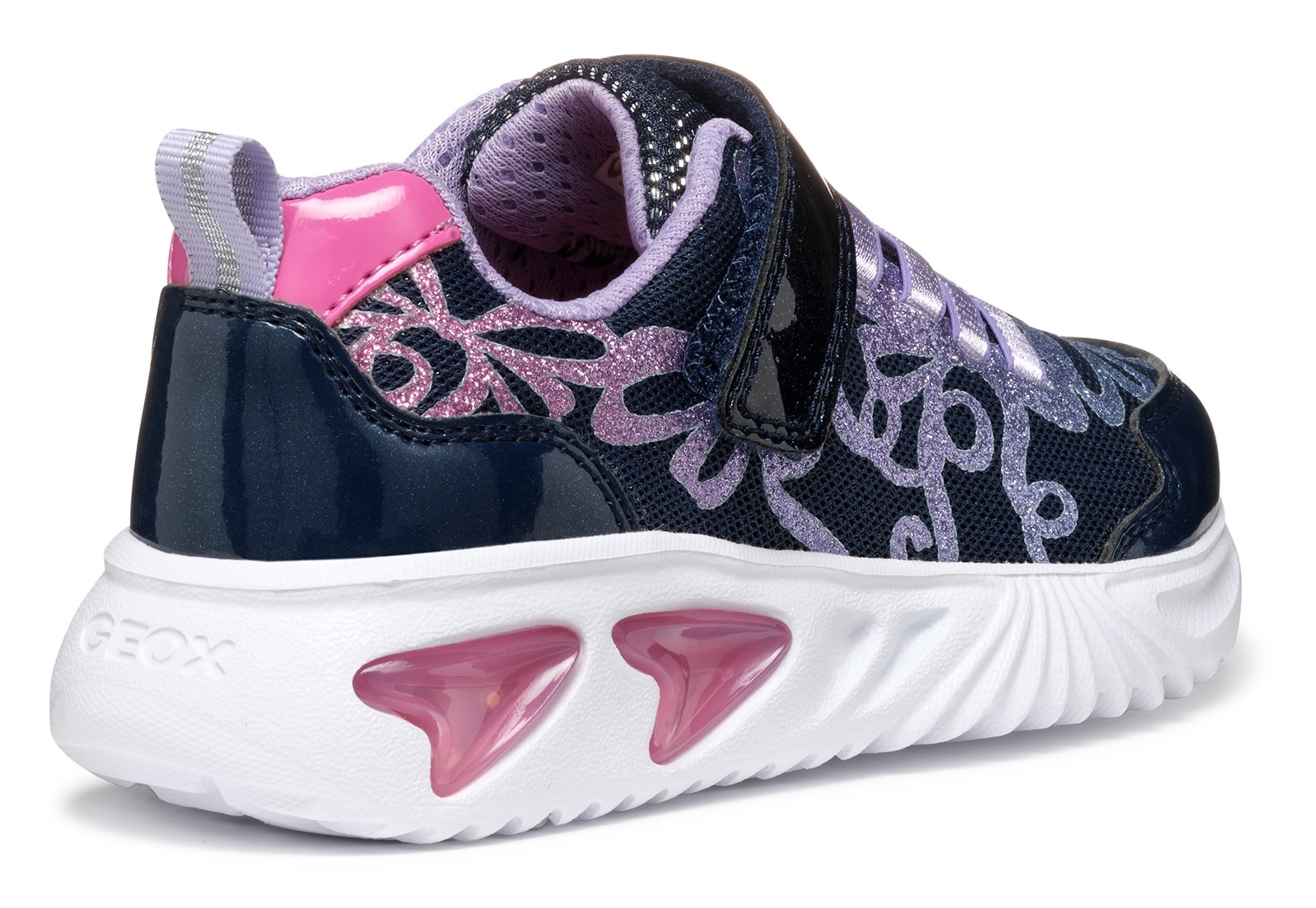 Geox Sneaker »J ASSISTER GIRL Blinkschuh«, Klettschuh mit bunt glitzerndem Schleifchen Muster und Blinkfunktion