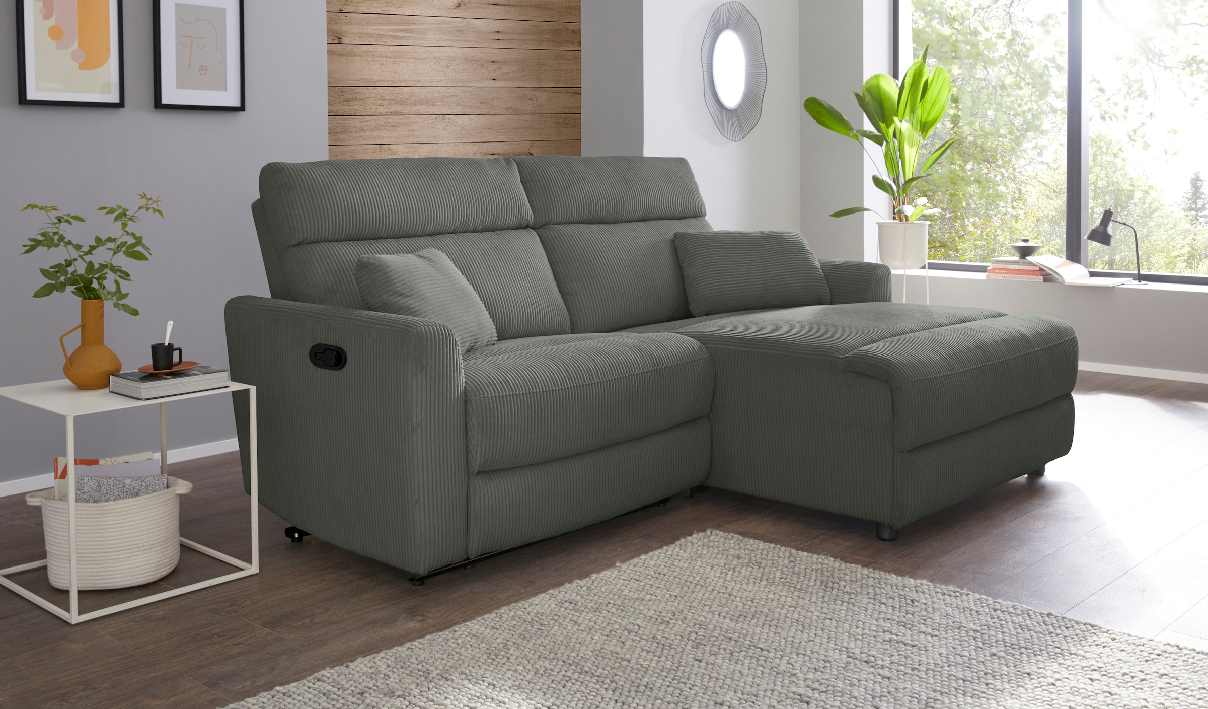 INOSIGN Ecksofa »JENNA, L-Form,  209cm, manuelle u. elektrische Funktion, mit USB A/C,« Liegefunktion 105°-150°, Federkern, Cord