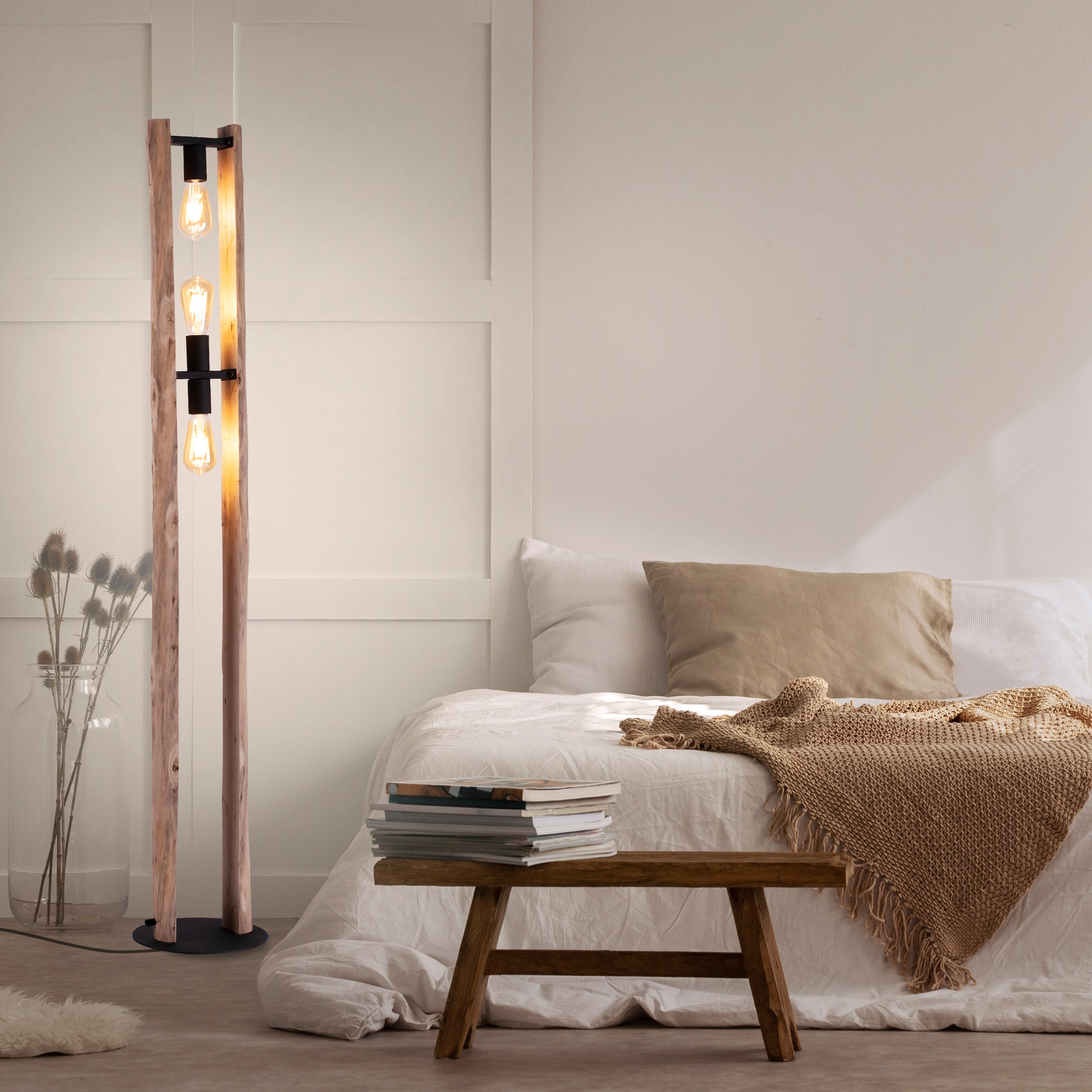 JUST LIGHT Stehlampe »LOG«, 3 flammig, ExklusiveE27, Schalter, Fußschalter