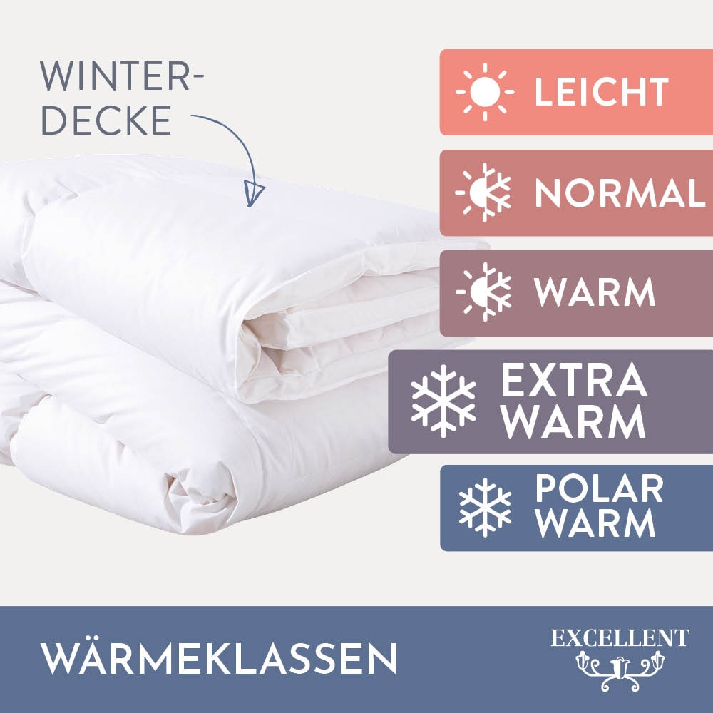 Excellent Daunenbettdecke + 3-Kammer-Kopfkissen »Venedig, 2-tlg, hergestellt in Deutschland, verschiedene Größen«, (Spar-Set, 2-Tlg.), Decke mit Kissen,Set, Sommer, Winter, Bettdecke 135x200 cm, 155x220 cm