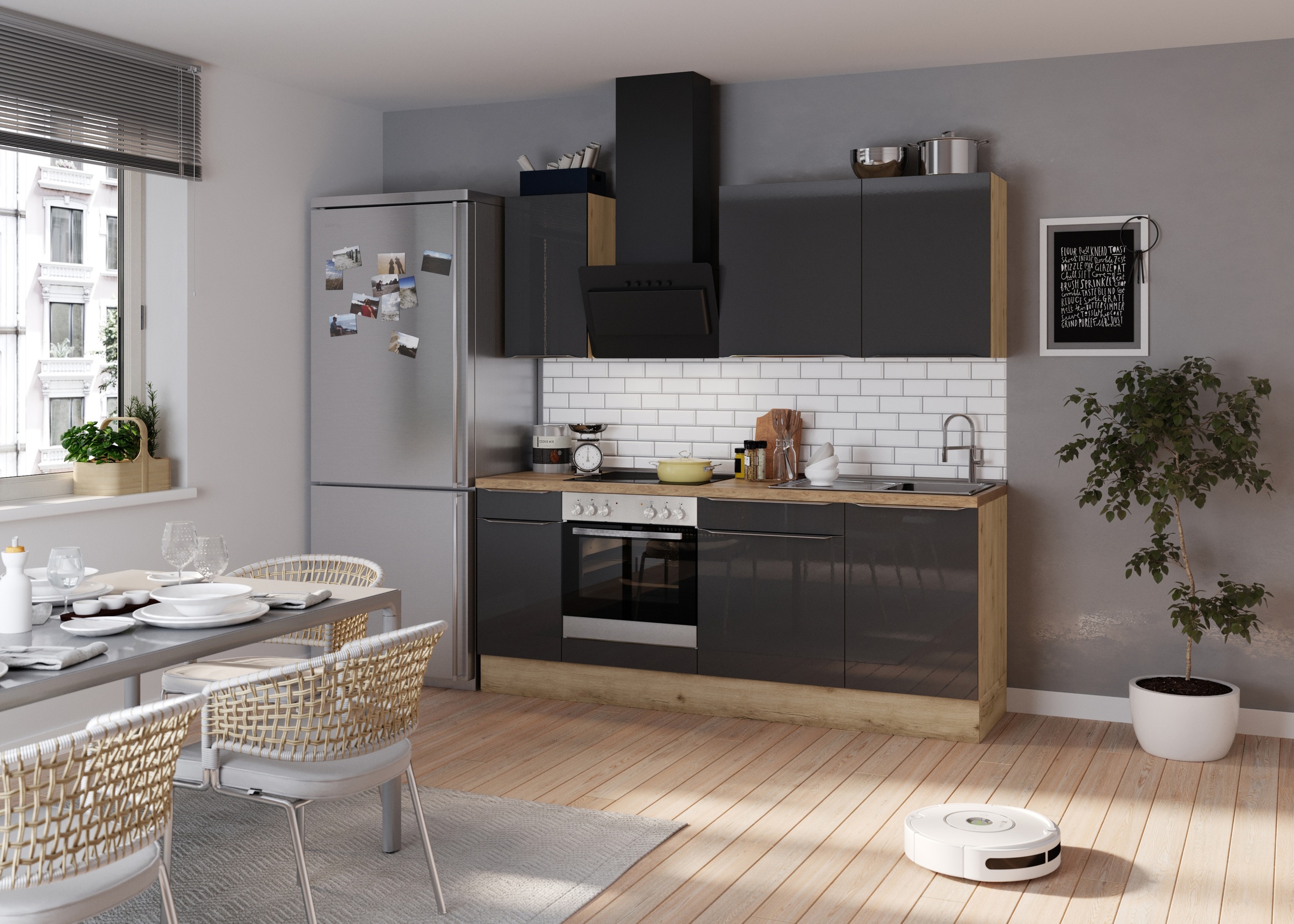 KOCHSTATION Küchenzeile »KS-Aken« Breite 210 cm, wahlweise mit E-Geräten, m günstig online kaufen