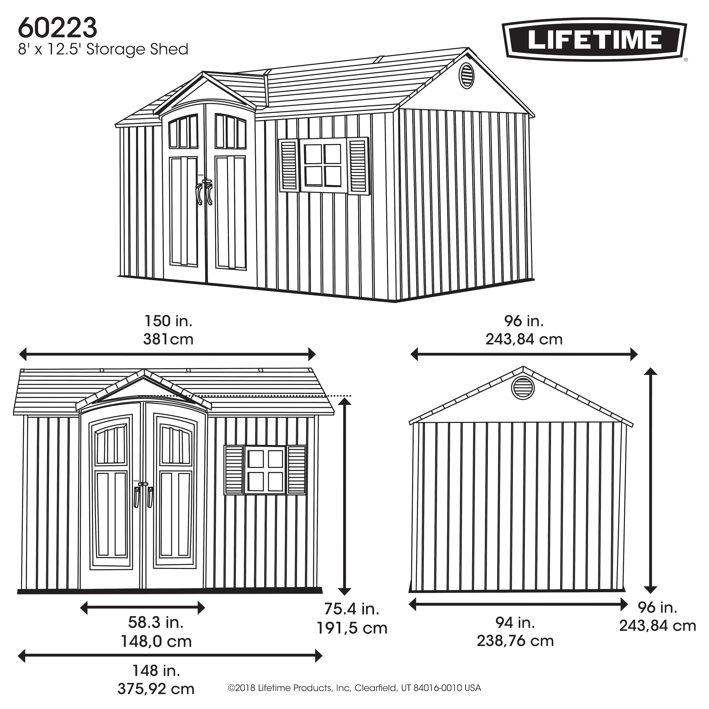 Lifetime Gerätehaus »Texas«, (Set), Kunststoff, inkl. Fußboden, Regale und Werkzeugtasche