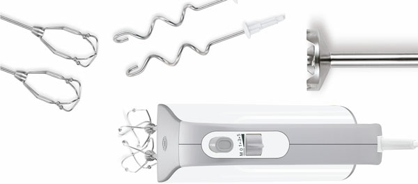 BOSCH Handmixer »Styline MFQ4075DE, 2x Rührbesen, Knethaken Edelst., Mixfuß, weiß«, 550 W, 5 Stufen, Turbotaste, Mixbecher, Made in Europe