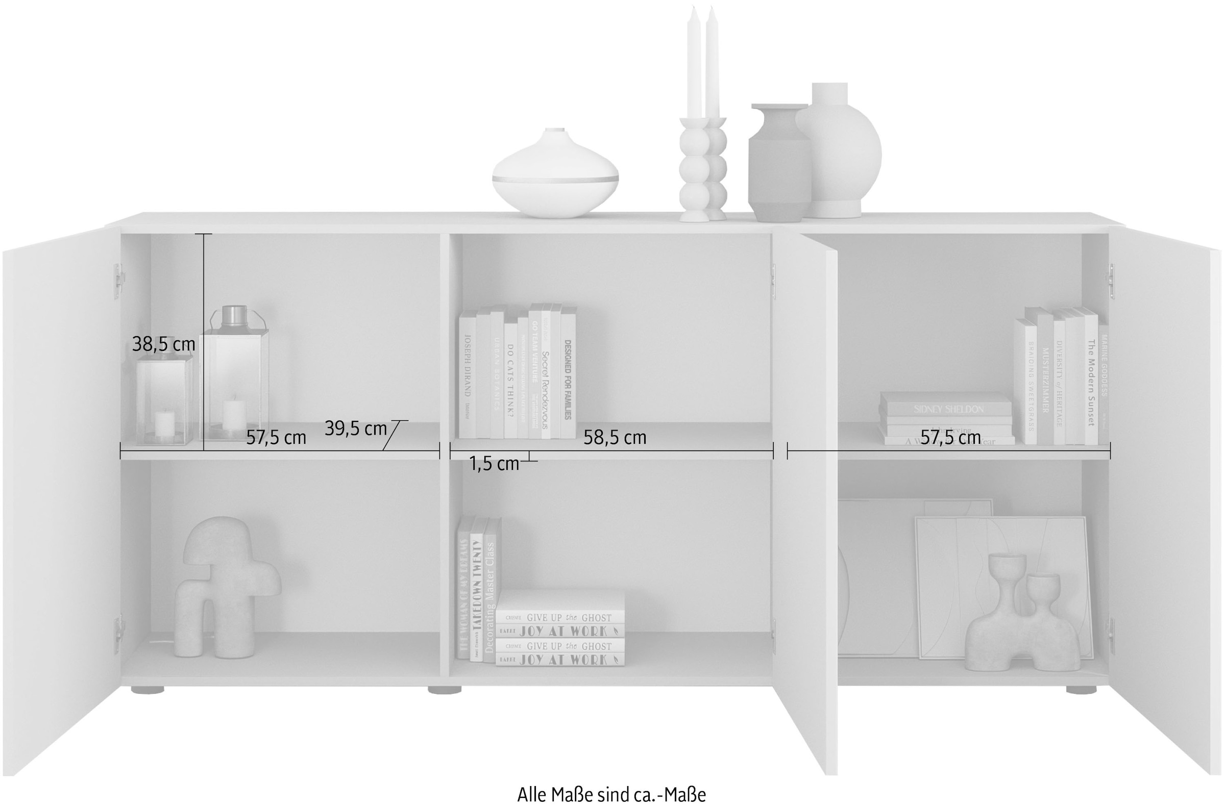 INOSIGN Sideboard »Rio Breite 181 cm, Kommode mit 3 Türen, Anrichte,«, geriffelte Front, modern u. elegant, viel Stauraum