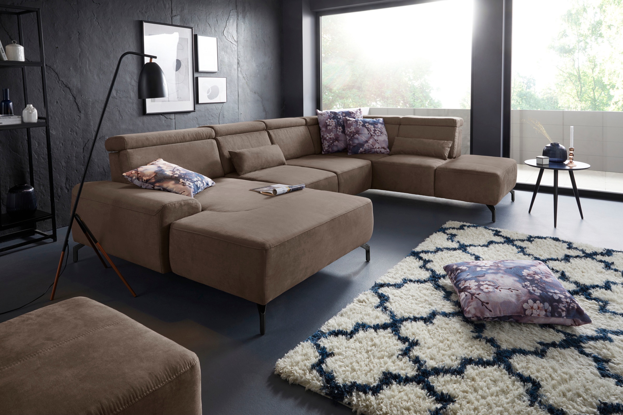 sit&more Wohnlandschaft »Gizeh U-Form«, 15 cm Fußhöhe, inklusive Sitztiefenverstellung und Kopfteilverstellung
