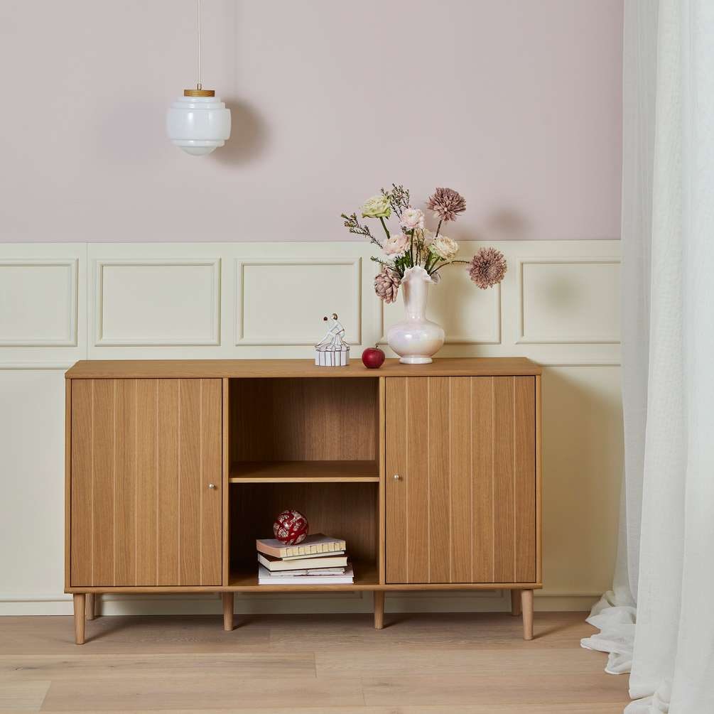 Hammel Furniture Sideboard »Mistral, Hochwertig Schrank, 6 Holz Füße, mit 2 gerillten Türen«, und 3 verstellbare Einlegeböden, B: 132 cm, anpassungsbar Designmöbel