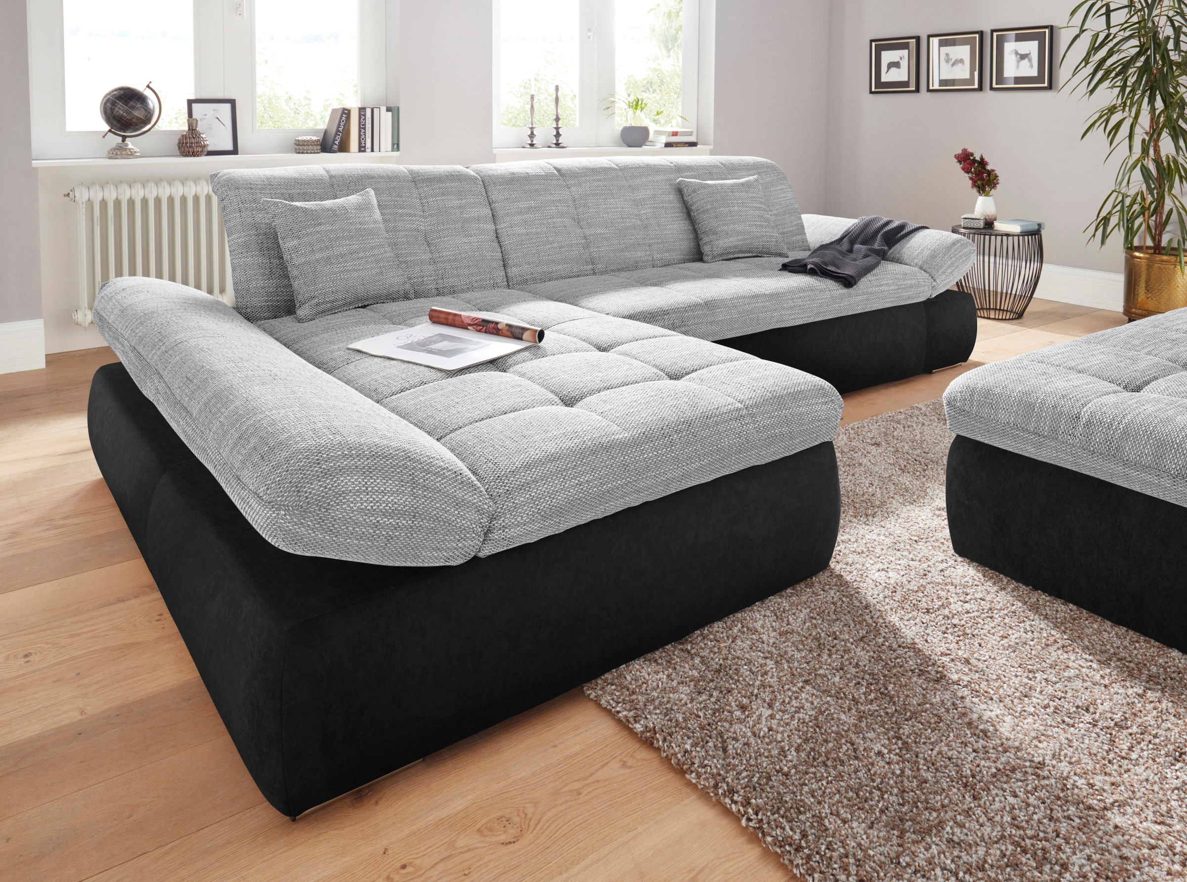 DOMO collection Ecksofa »PB Moric wahlweise mit Bettfunktion + Armteilverstellung, L-Form«, im XXL-Format, B/T/H:300/172/80 cm, feine Steppung