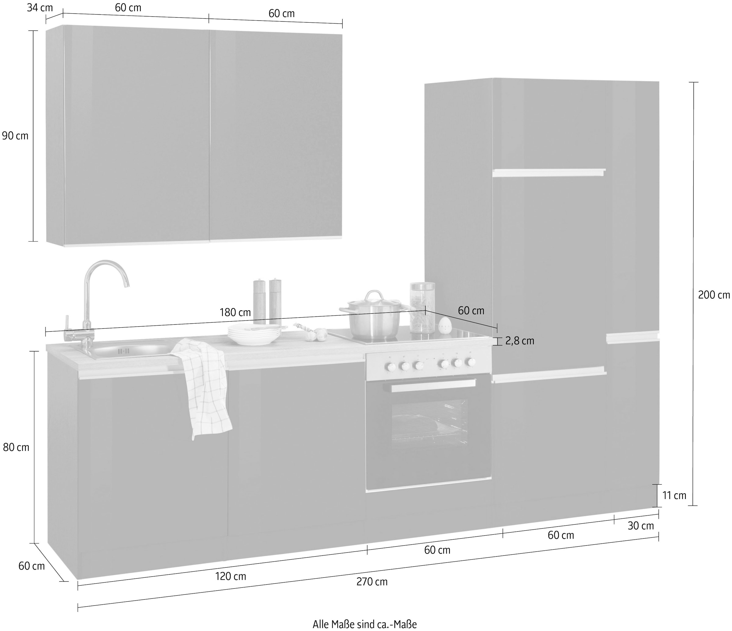 KOCHSTATION Küchenzeile »KS-Ohio«, ohne E-Geräte, Breite 270 cm