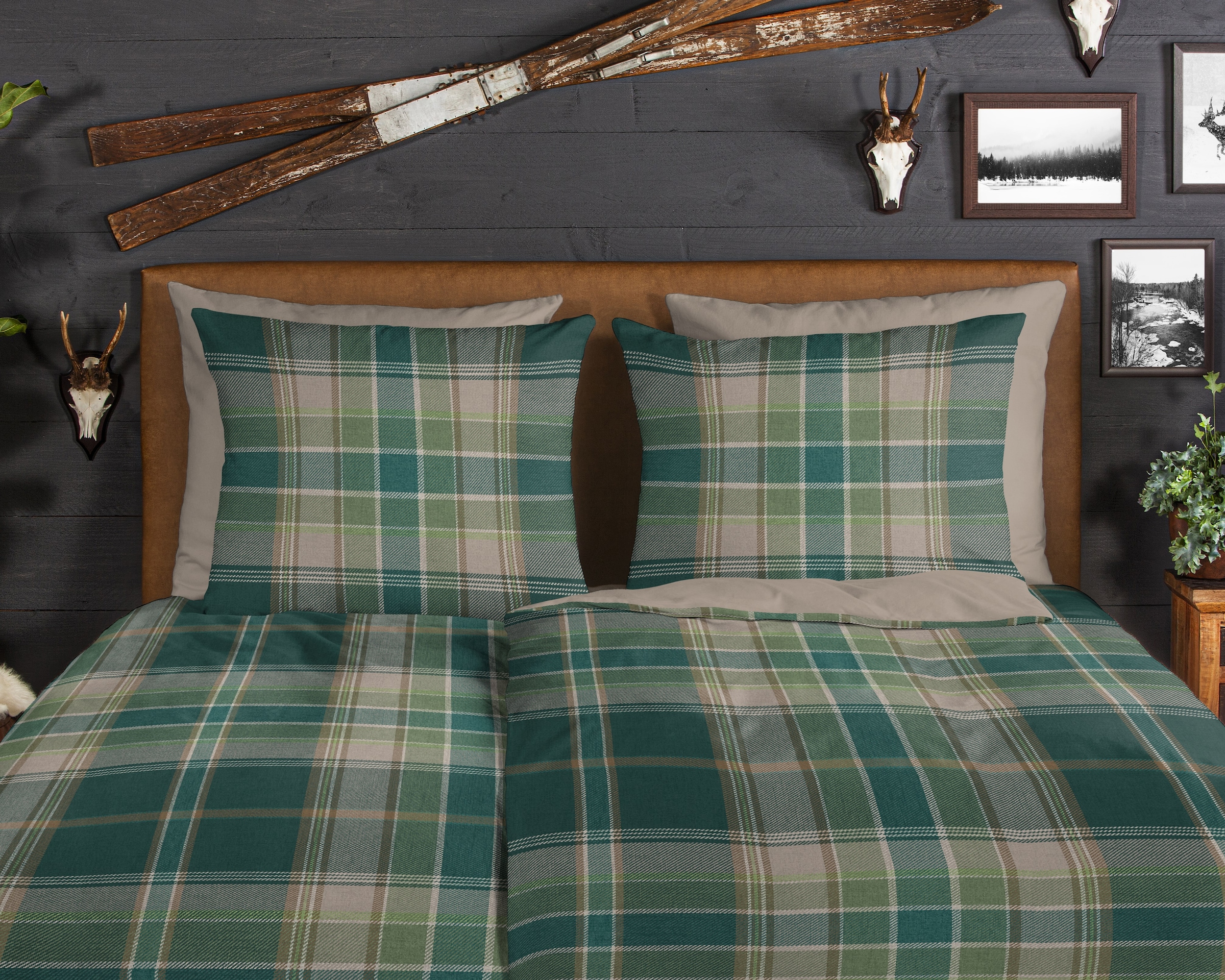 good morning Wendebettwäsche »Dirkje« 2 Stk. tlg. Flanell, Biber, Winter, Warm, Reißverschluss, Wendeoptik, Karo, grün