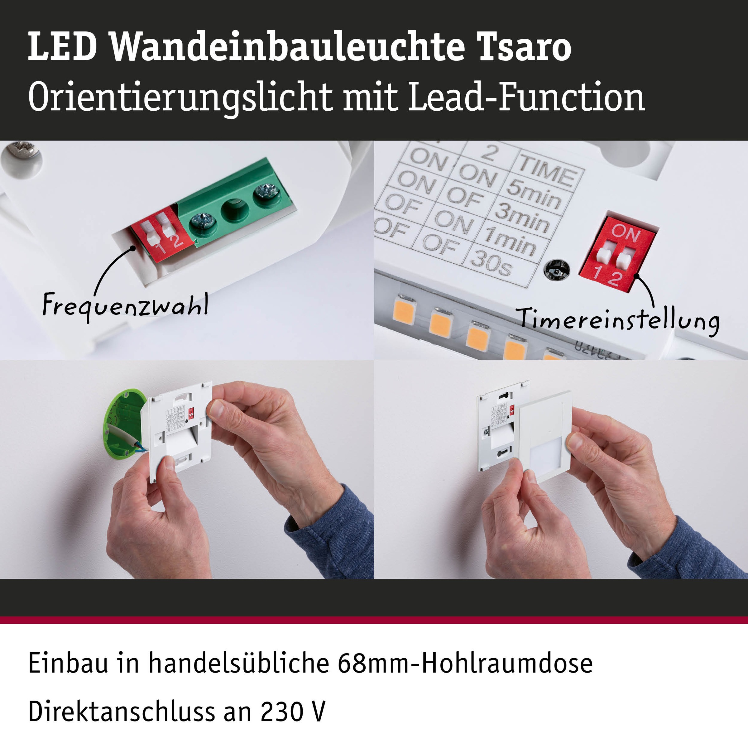 Paulmann LED Einbauleuchte »LED Wandeinbauleuchte Tsaro eckig 80x36mm«, 1 flammig