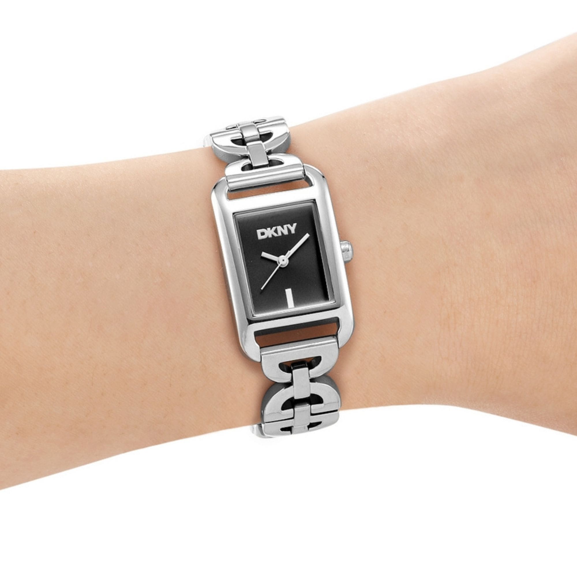 DKNY Quarzuhr »Open Link square Watch« Armbanduhr, Damenuhr, Edelstahlarmband, analog