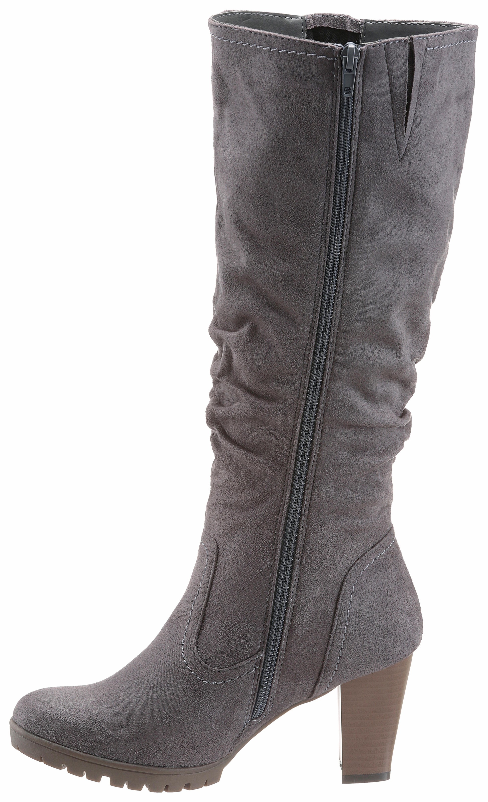 Stiefel mit Raffungen am slouchy Schaft - NEUE KOLLEKTION, Gr. 42, grau