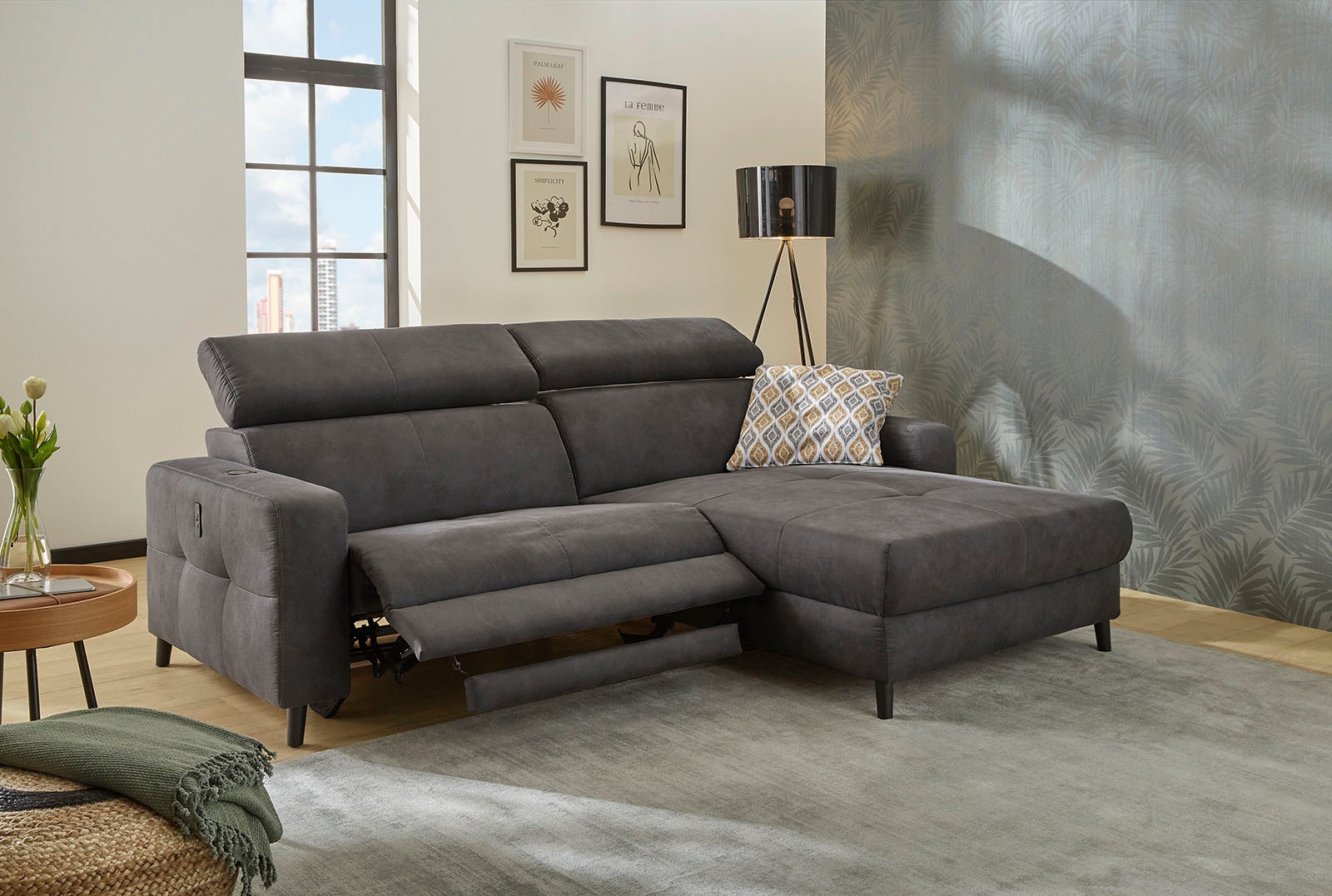 Jockenhöfer Gruppe Ecksofa »Doppio L-Form mit elektromotorischer Relaxfunktion und«, induktiver Lademöglichkeit + USB-A Ladeport, verstellbare Kopfstützen