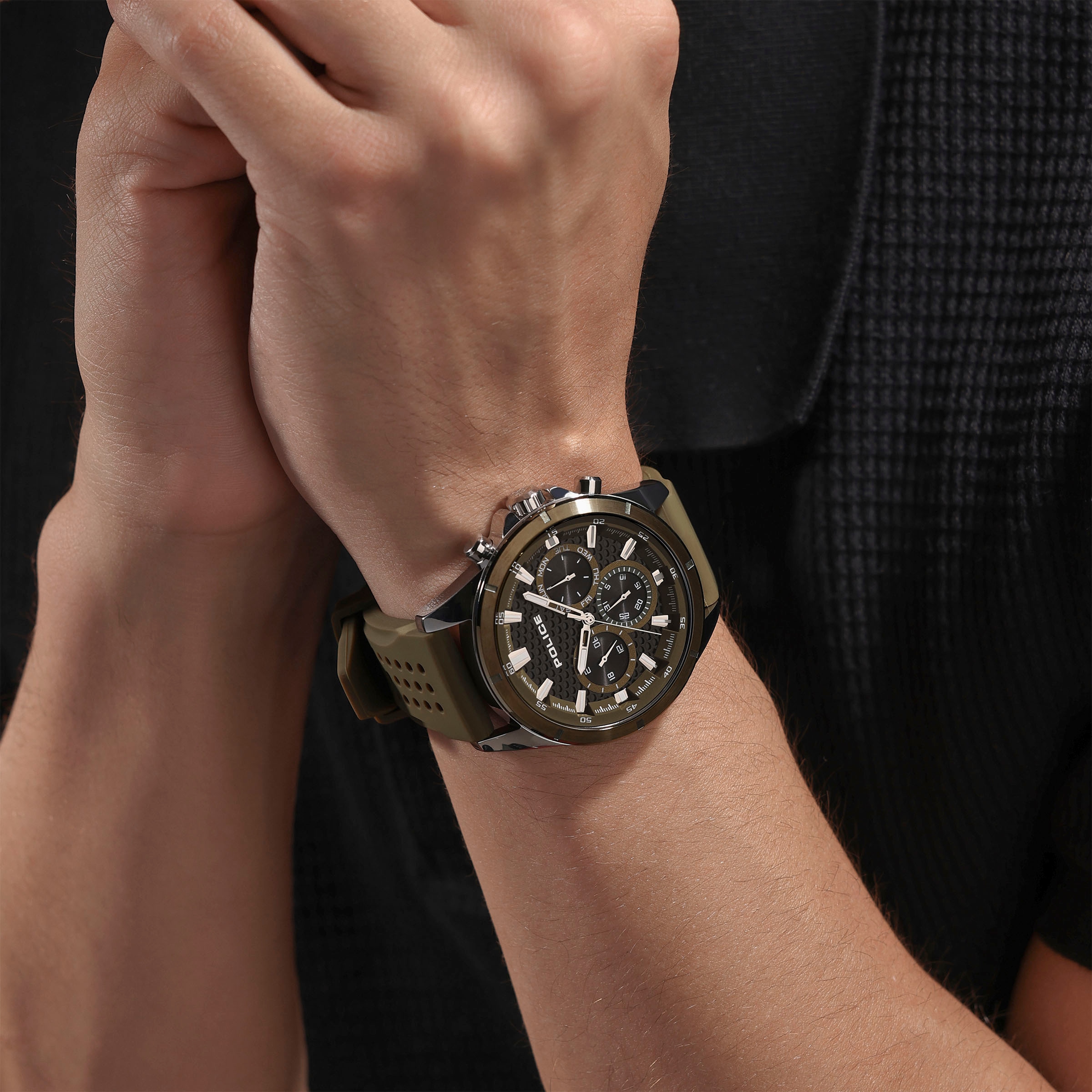 Police Multifunktionsuhr »MOTION«, Quarzuhr, Armbanduhr, Herrenuhr, Silikonarmband, analog, Wochentag