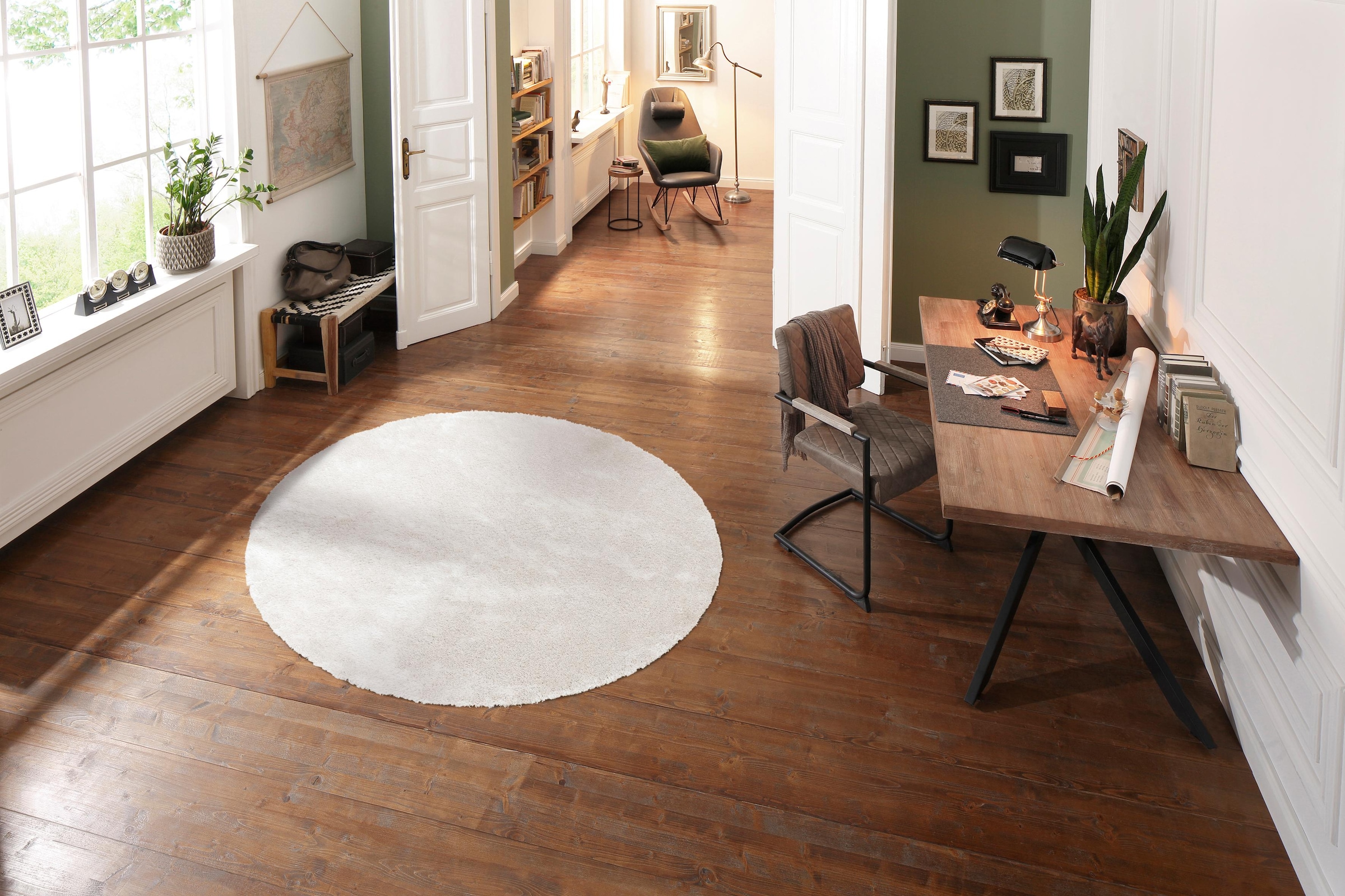 Bruno Banani Hochflor-Teppich »Dana Teppich, Kundenliebling«, rund, 30 mm Höhe, unifarben, Mikrofaser Teppiche, Wohnzimmer, Schlafzimmer, Esszimmer