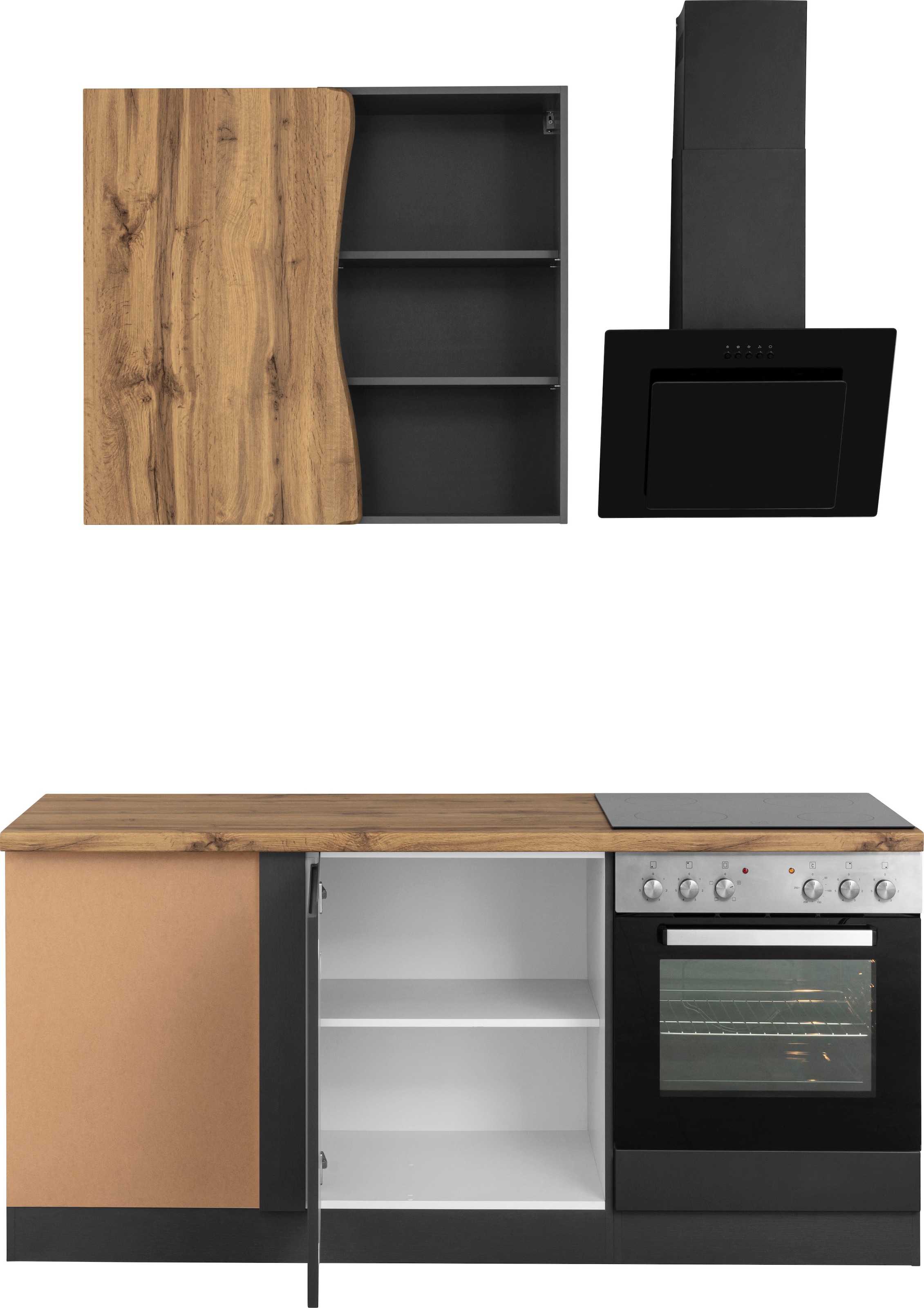 KOCHSTATION Winkelküche »KS-Bruneck«, Stellbreite 380/180 cm breit, Ceran oder Induktionskochfeld, MDF