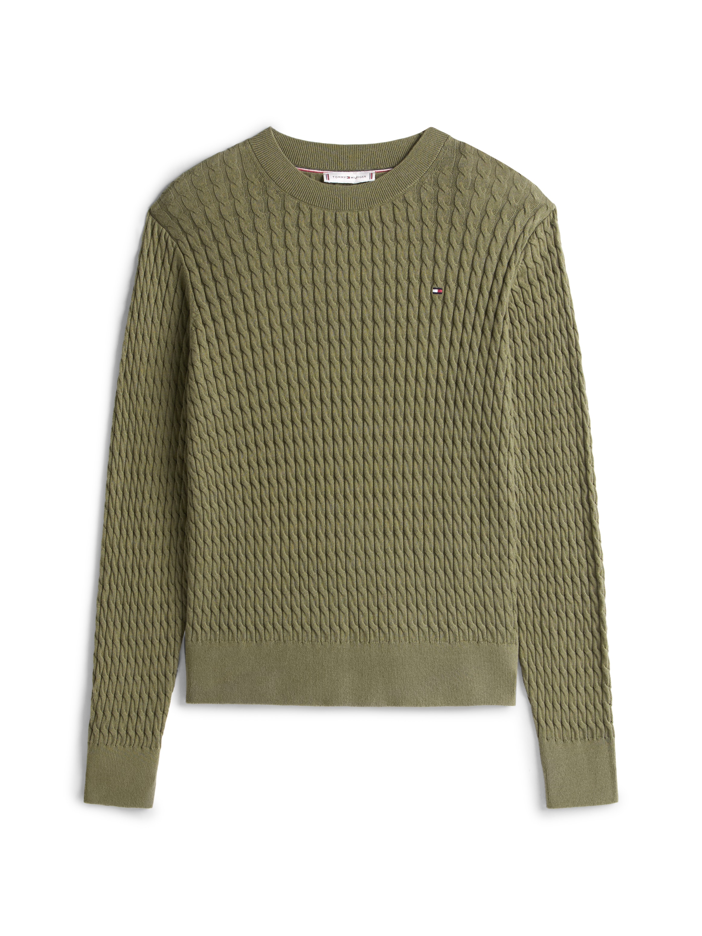 Tommy Hilfiger Rundhalspullover »CO CABLE C-NK LS SWEATER«, mit Zopfmuster
