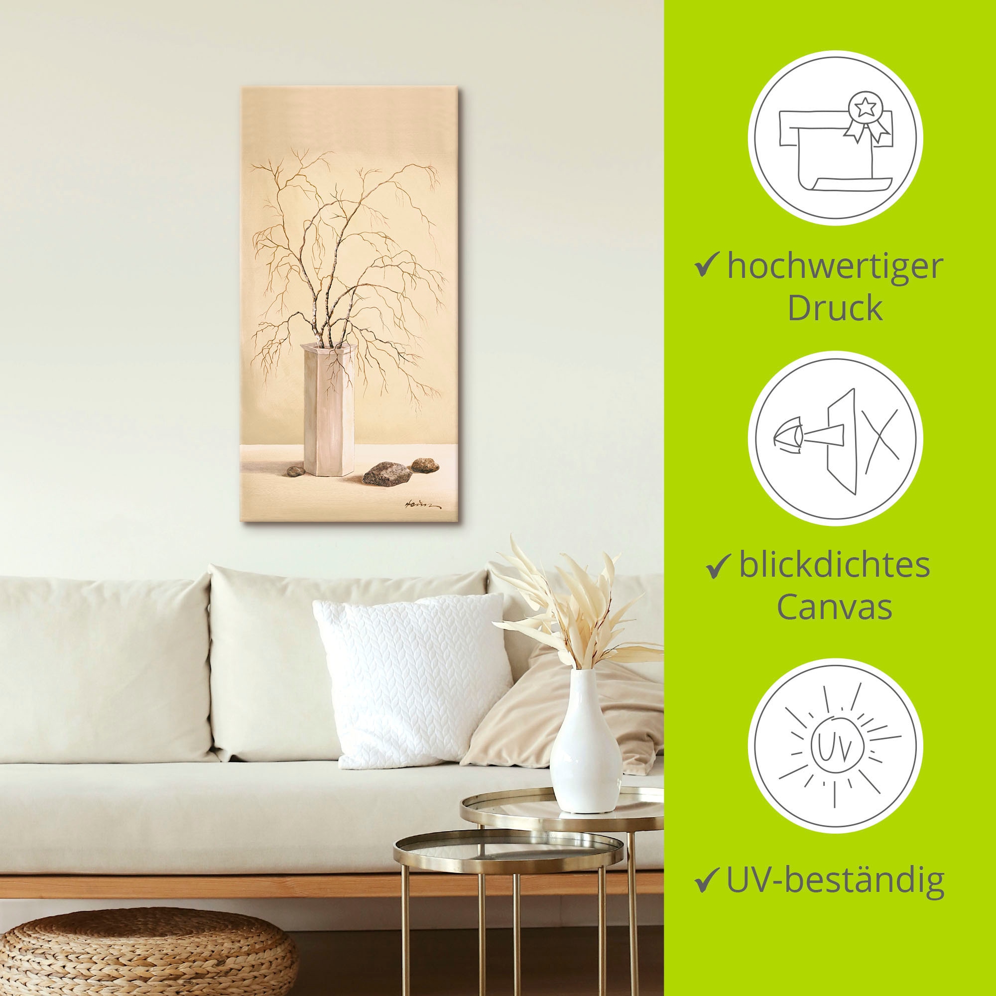 Artland Wandbild »Birkenzweig«, Vasen & Töpfe, (1 St.), als Alubild, Outdoorbild, Leinwandbild in verschied. Größen