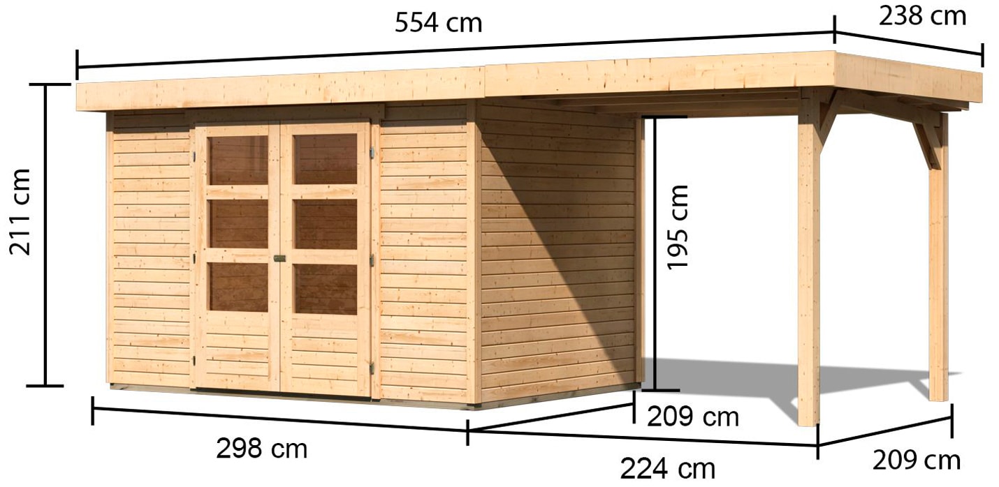 Karibu Gartenhaus »Arnis«, (Set), mit Anbaudach 2,40 cm Breite