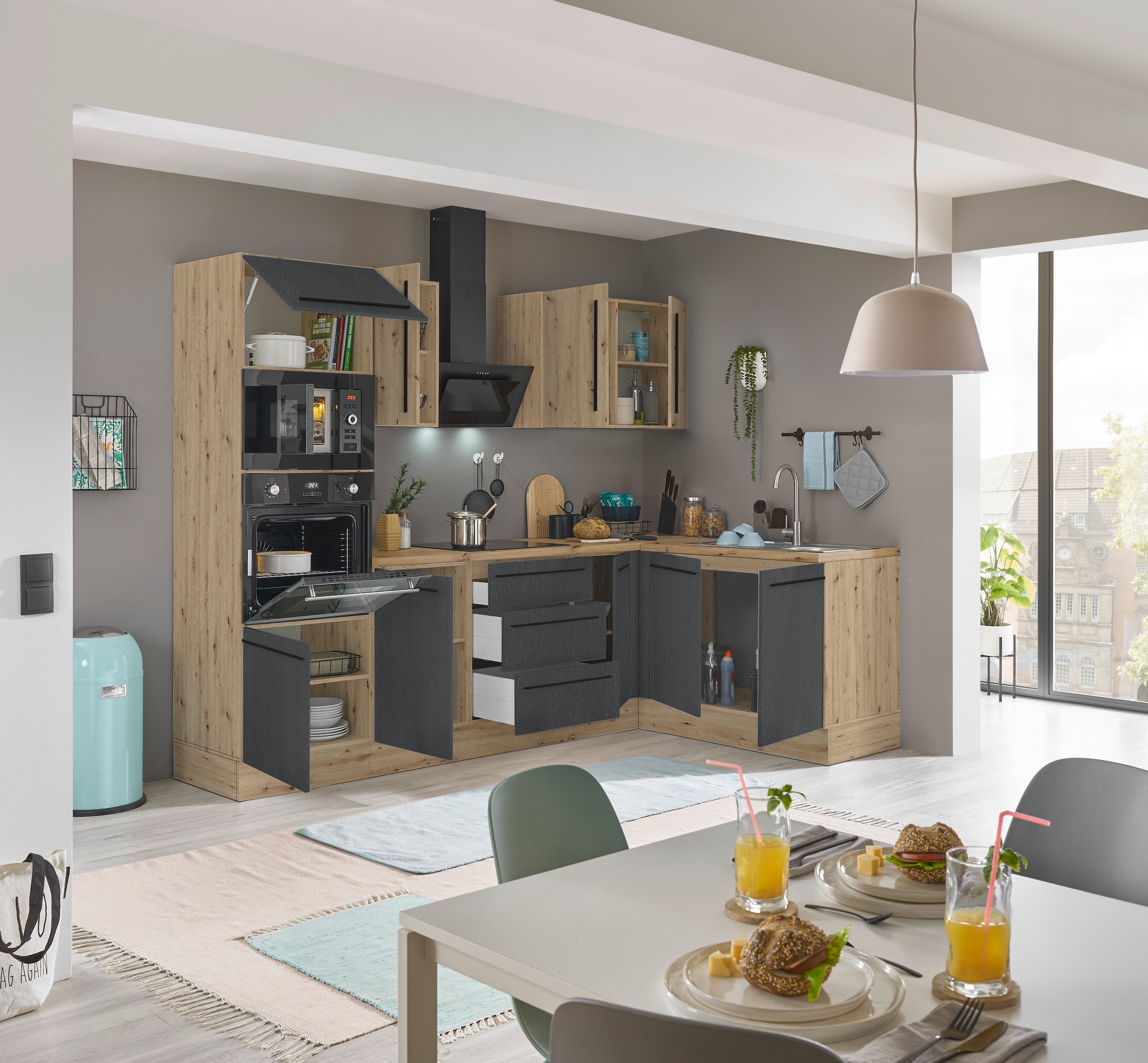 KOCHSTATION Winkelküche »Florida, Stellbreite 270x165 cm« wahlweise mit E-Geräten, mit Softclose für Türen und Schubkästen