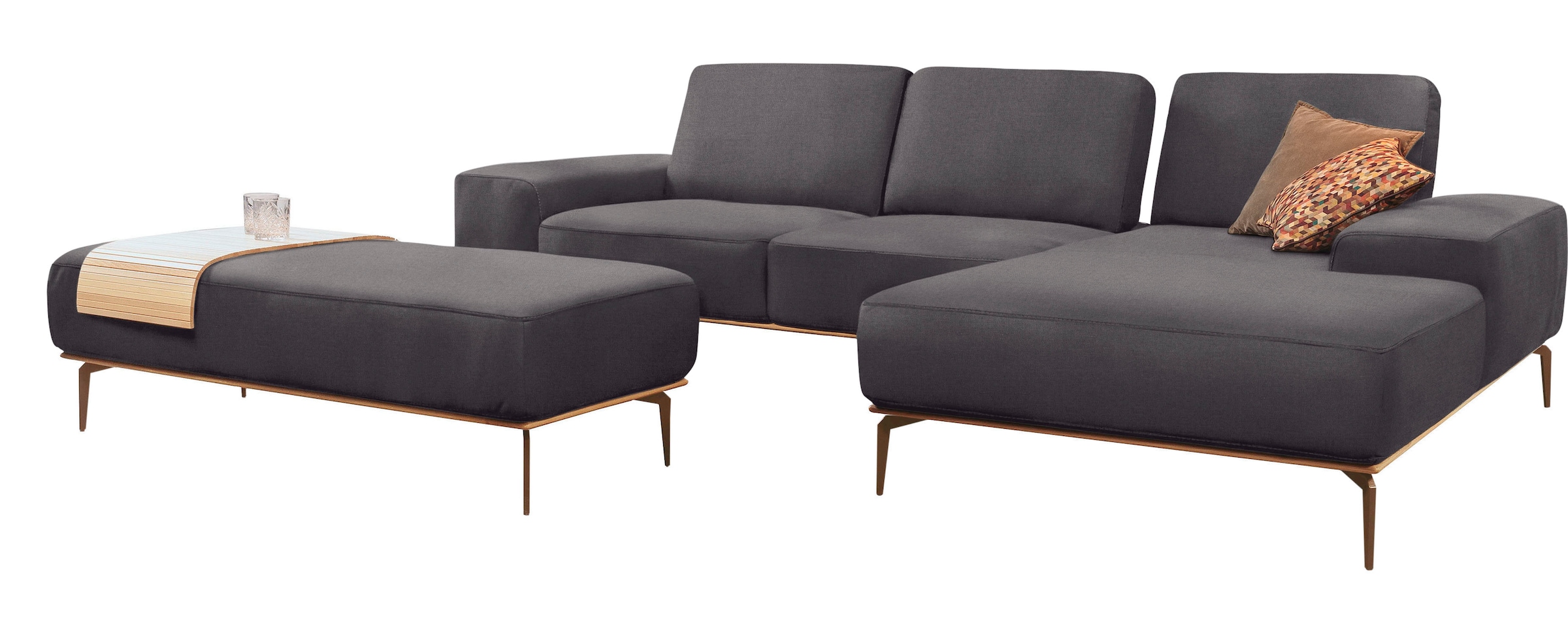 W.SCHILLIG Ecksofa »run, Designsofa mit tollem Sitzkomfort, bequem, L-Form«, mit Holzsockel, Füße in Bronze pulverbeschichtet, Breite 319 cm