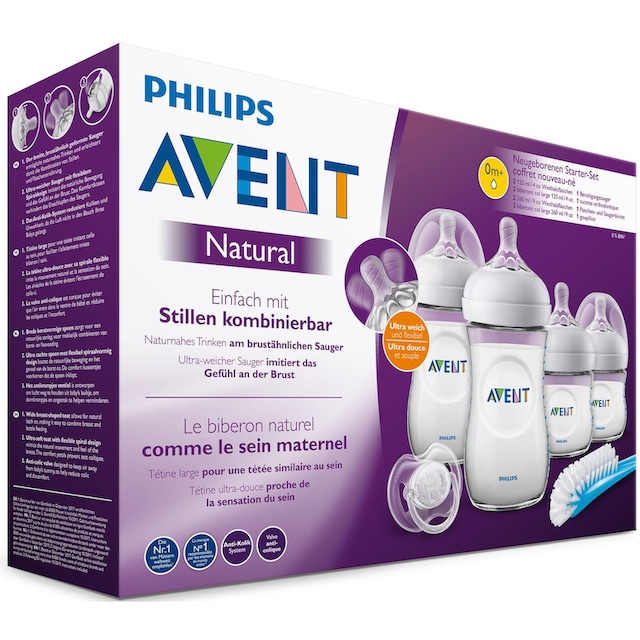 Philips AVENT Babyflasche »Starterset für Neugeborene SCD301/01«, (Set, 10  tlg.), 4 Flaschen, Schnuller und Bürste