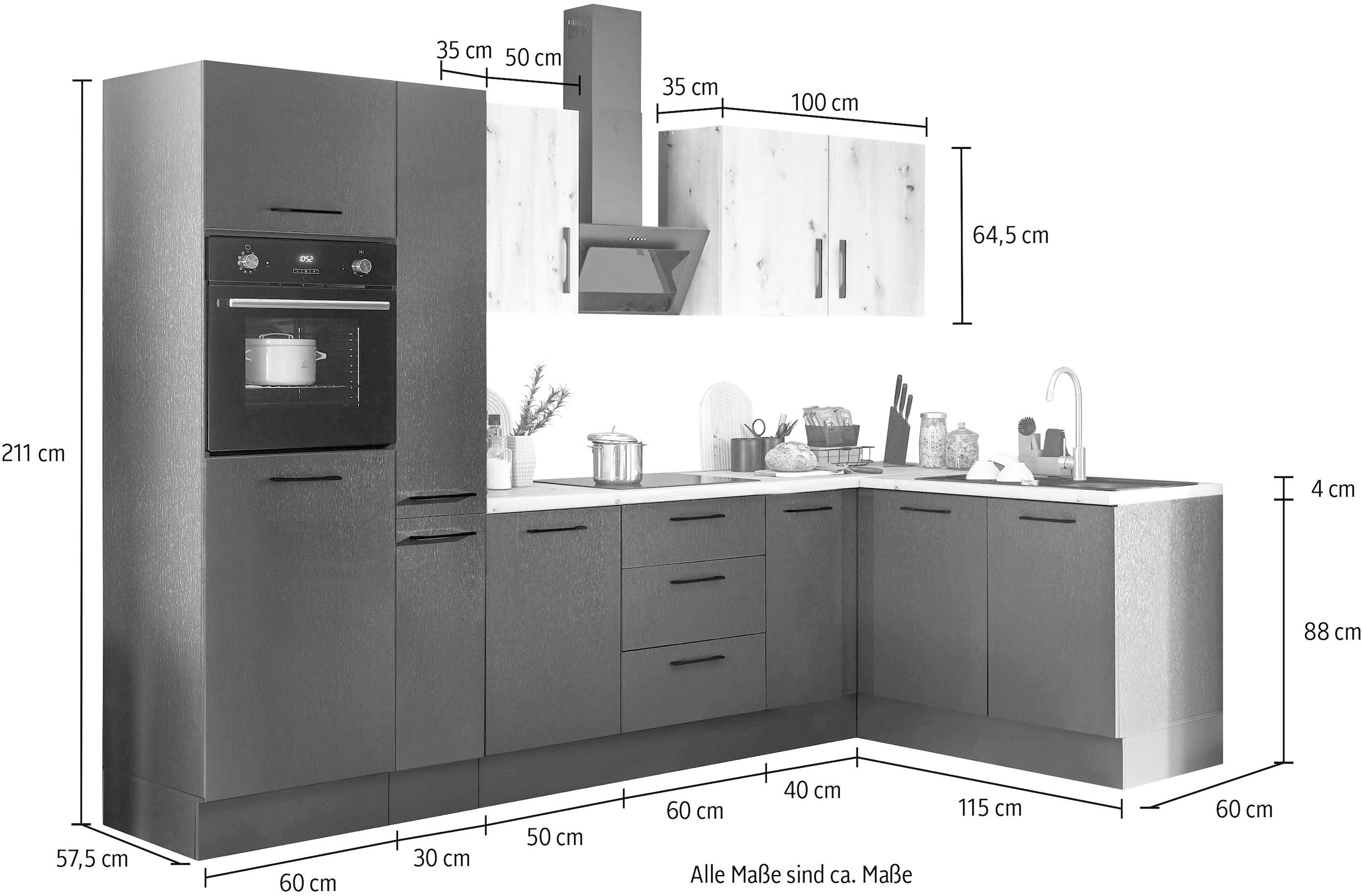 BASIC by Balculina Winkelküche »Turin«, Stellbreite 300x175 cm, wahlweise mit E-Geräten