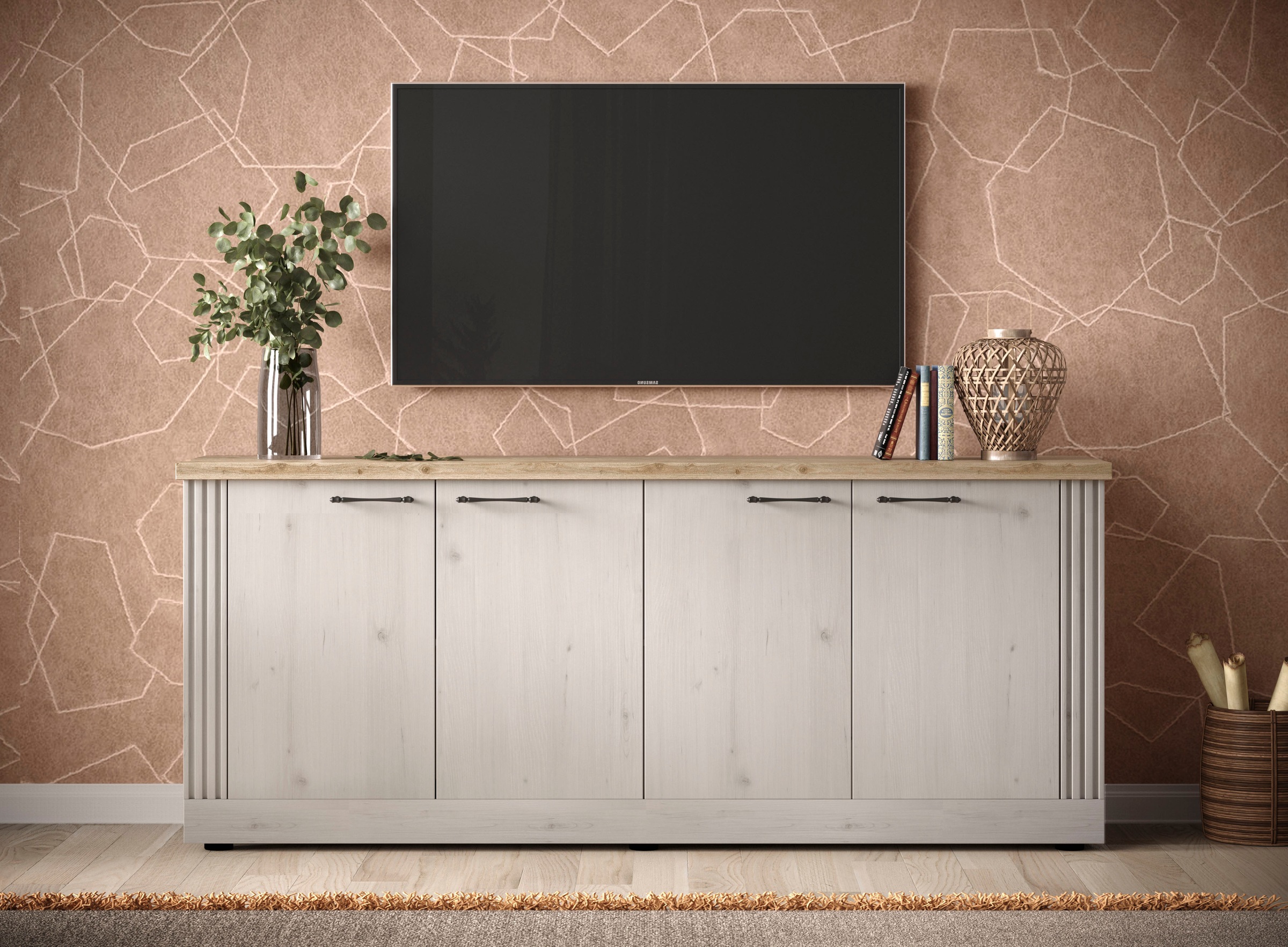 Home affaire Sideboard »Country Breite 211 cm, Kommode mit 4 Türen, Anrichte im«, Landhausstil, viel Stauraum, mit Metallgriffe, MDF Rahmen