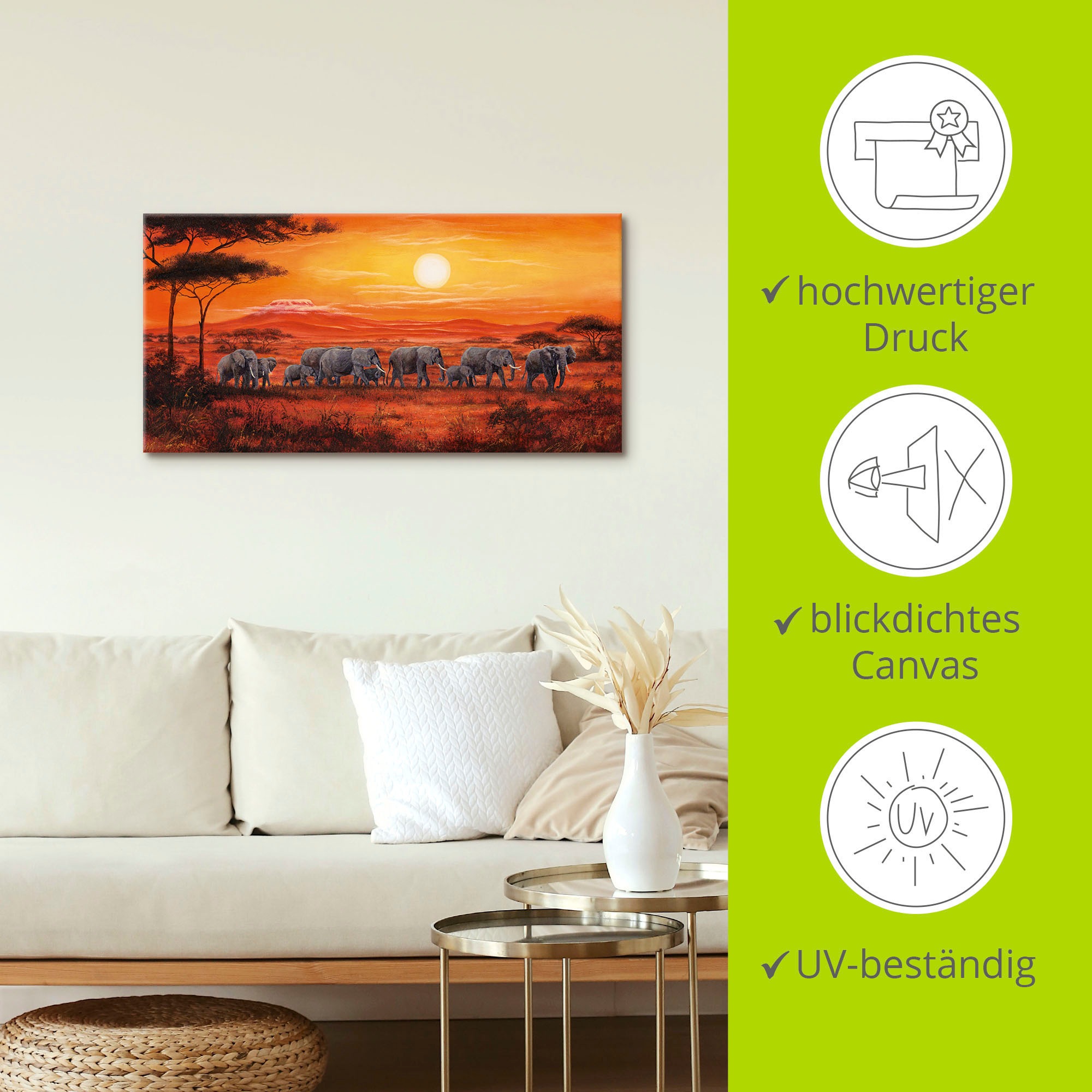 Artland Leinwandbild »Elefantenherde« Wildtiere 1 Stk. tlg. auf Holzrahmen gespannt
