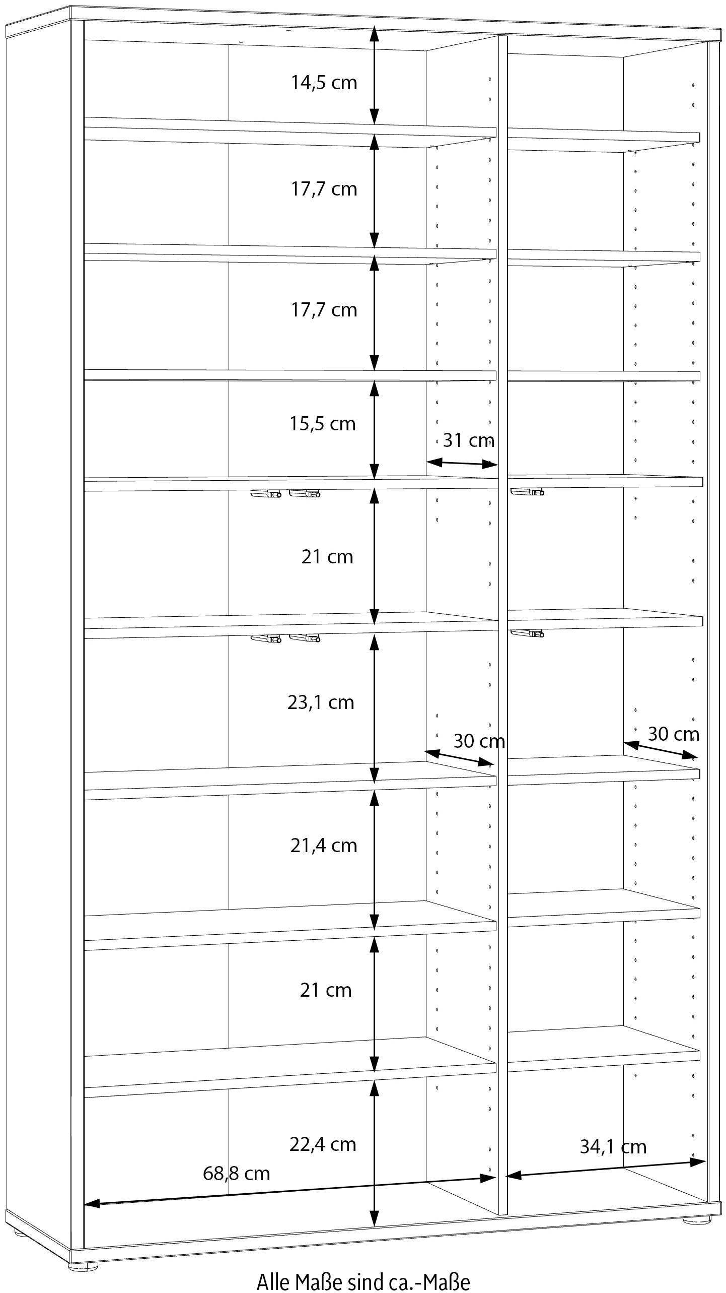 FORTE Schuhschrank »Alice Springs« B/H/T 109,2/191,9/34,9 cm,  Stauraumschrank, Mehrzweckschrank, (B/H 109cm x 192cm), mit 16 Böden