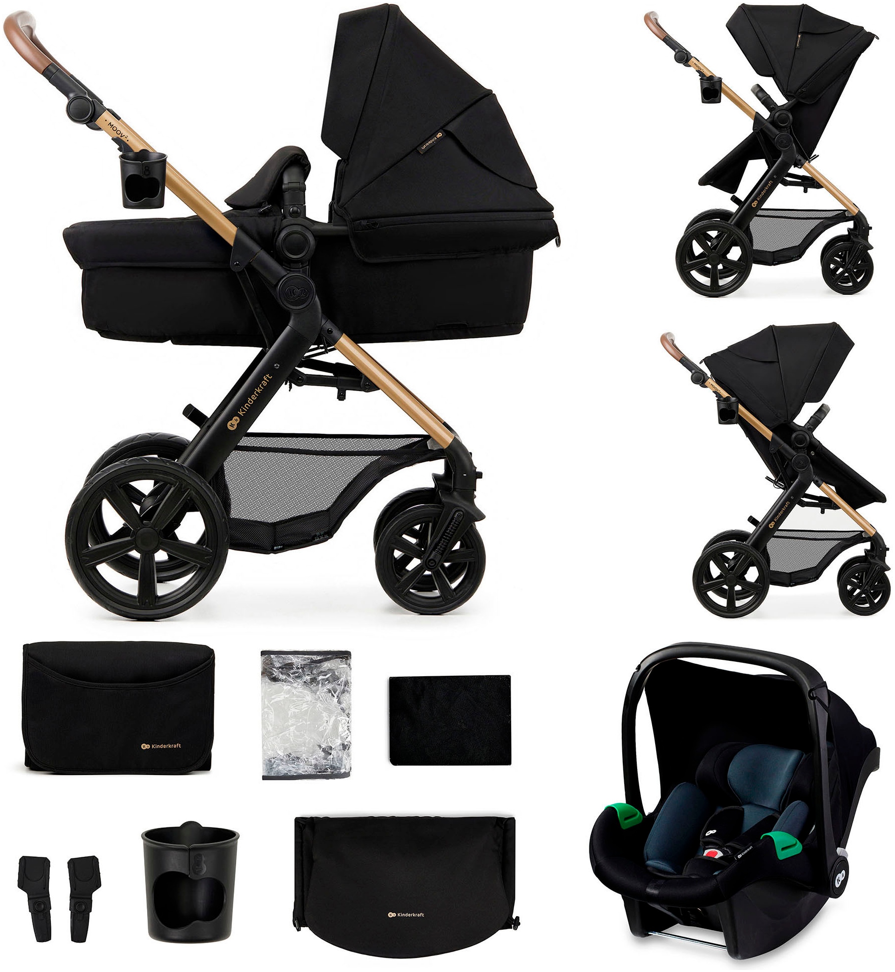 KINDERKRAFT Kombi-Kinderwagen »MOOV 2 3IN1« 27 kg mit EVA-Rädern pure black